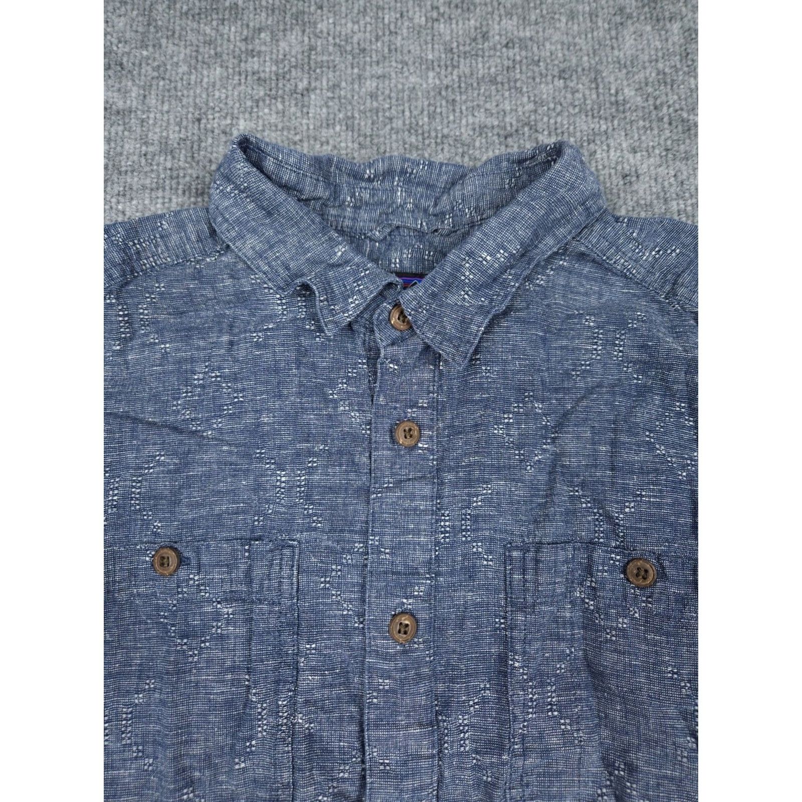 Patagonia PATAGONIA Back Step Shirt Men's M Blue Short Sleeve Hemp Cotton Lightweight Button-Up Casual Fall Spring Summer Size US M / EU 48-50 / 2 - 2 Thumbnail