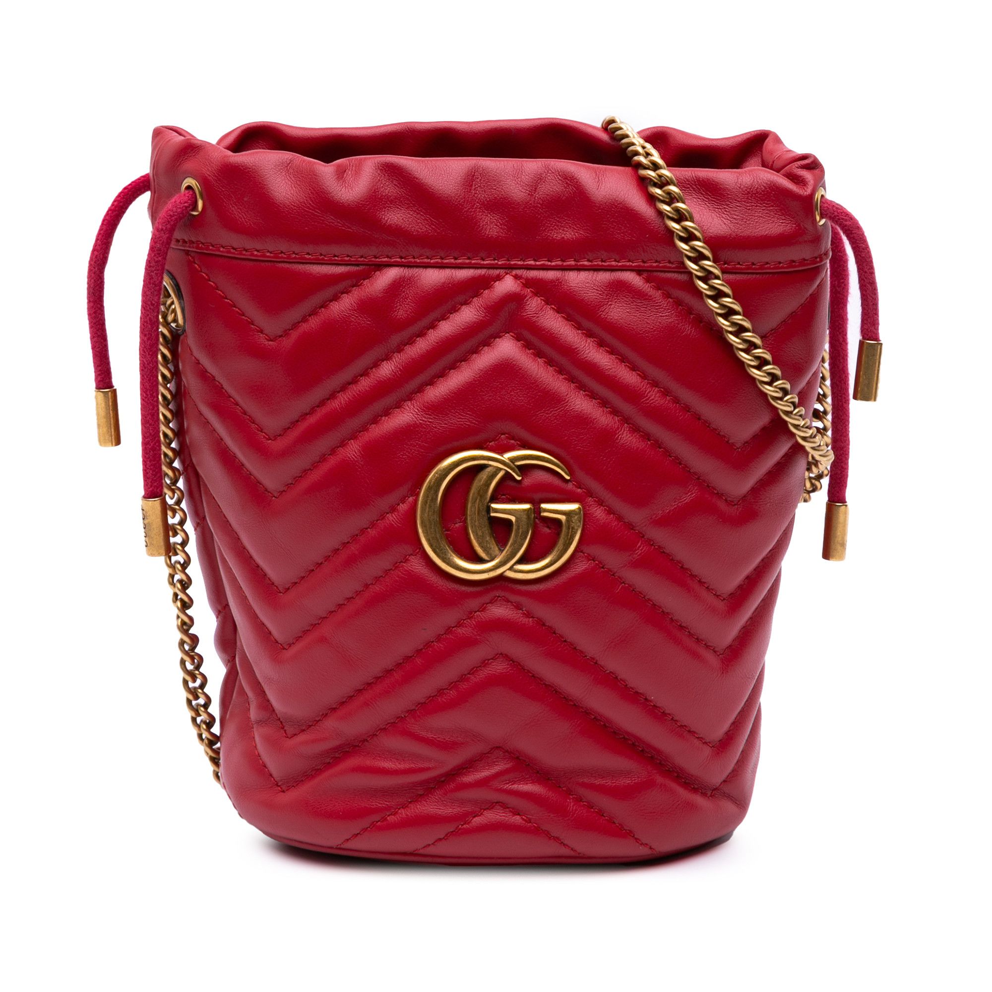 Gucci Small GG Marmont Matelasse Leather Bucket Bag in Red, Women's