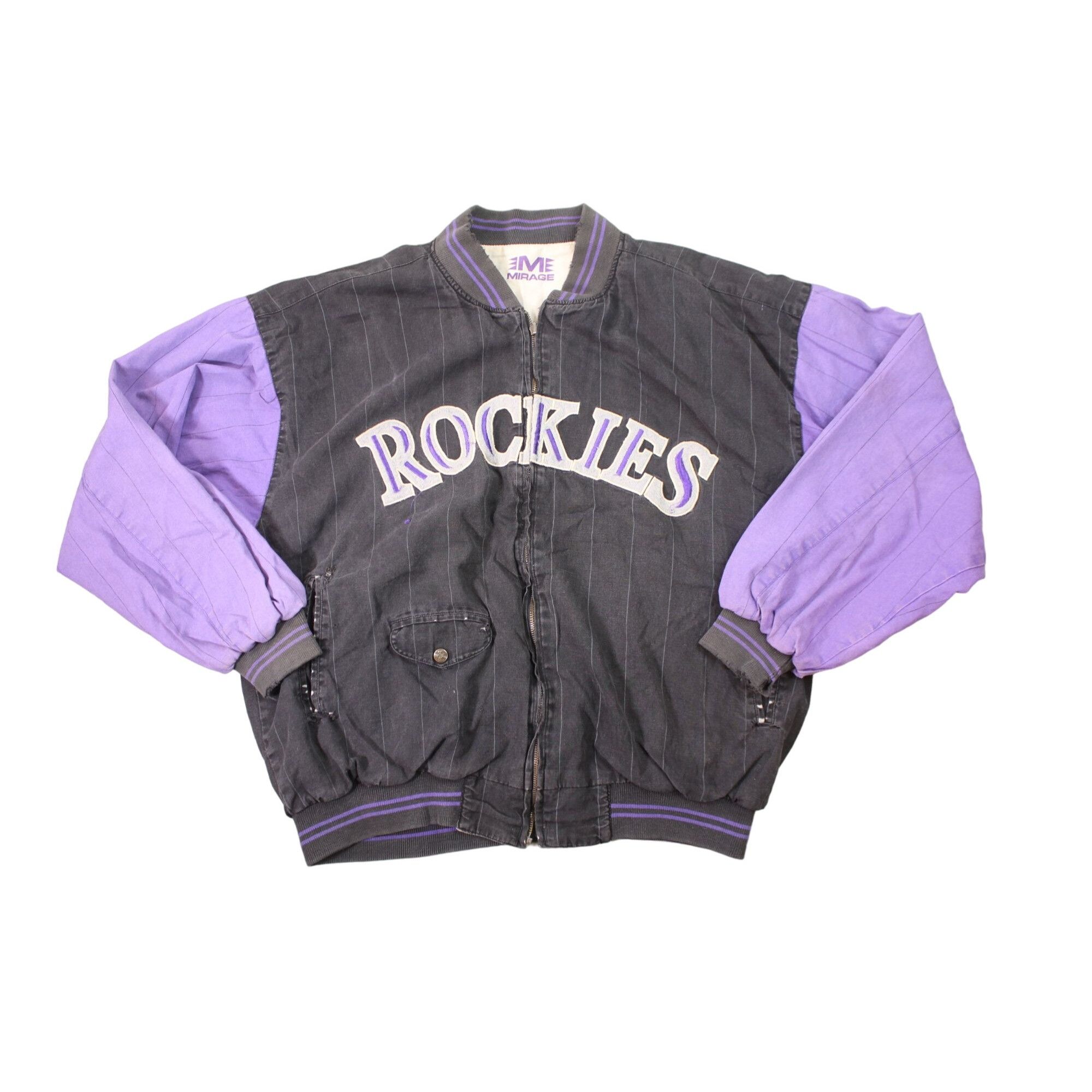 Mirage Vintage Colorado Rockies Baseball Jacket Fill Zip Large Purp