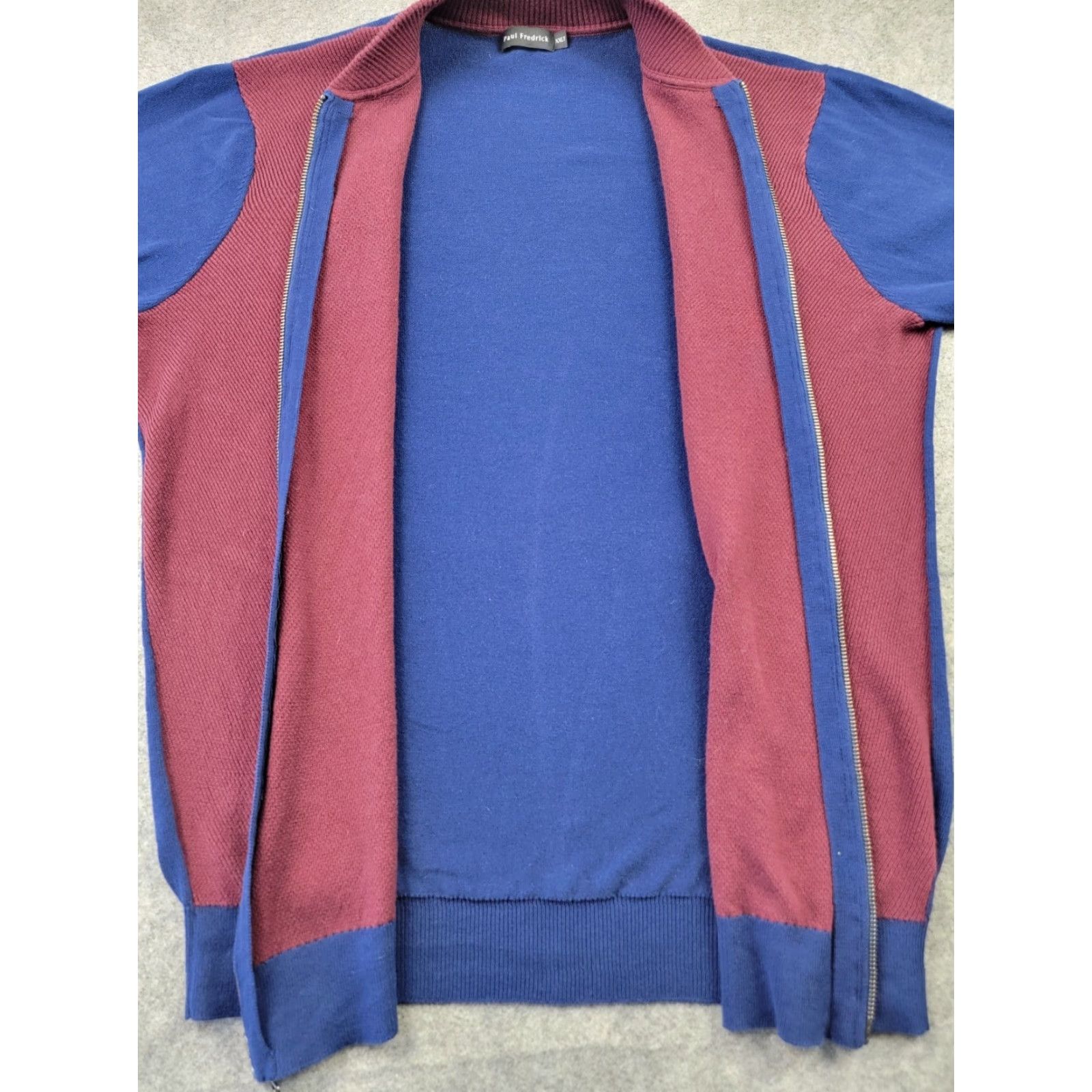 Vintage VINTAGE Paul Fredrick Sweater Mens 2XLT Red Blue Full Zip 100% Cotton Size US XXL / EU 58 / 5 - 4 Thumbnail