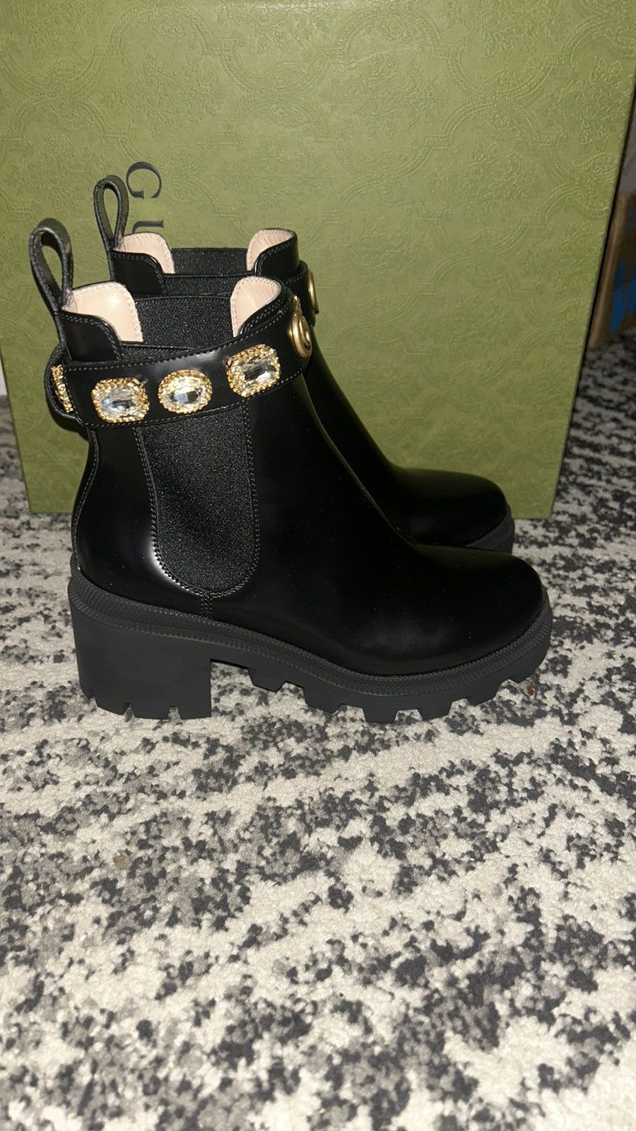 Gucci Gucci Crystal Belt 60mm Leather Ankle Boot Black Magnum Calf Size US 5.5 / IT 35.5 - 2 Thumbnail
