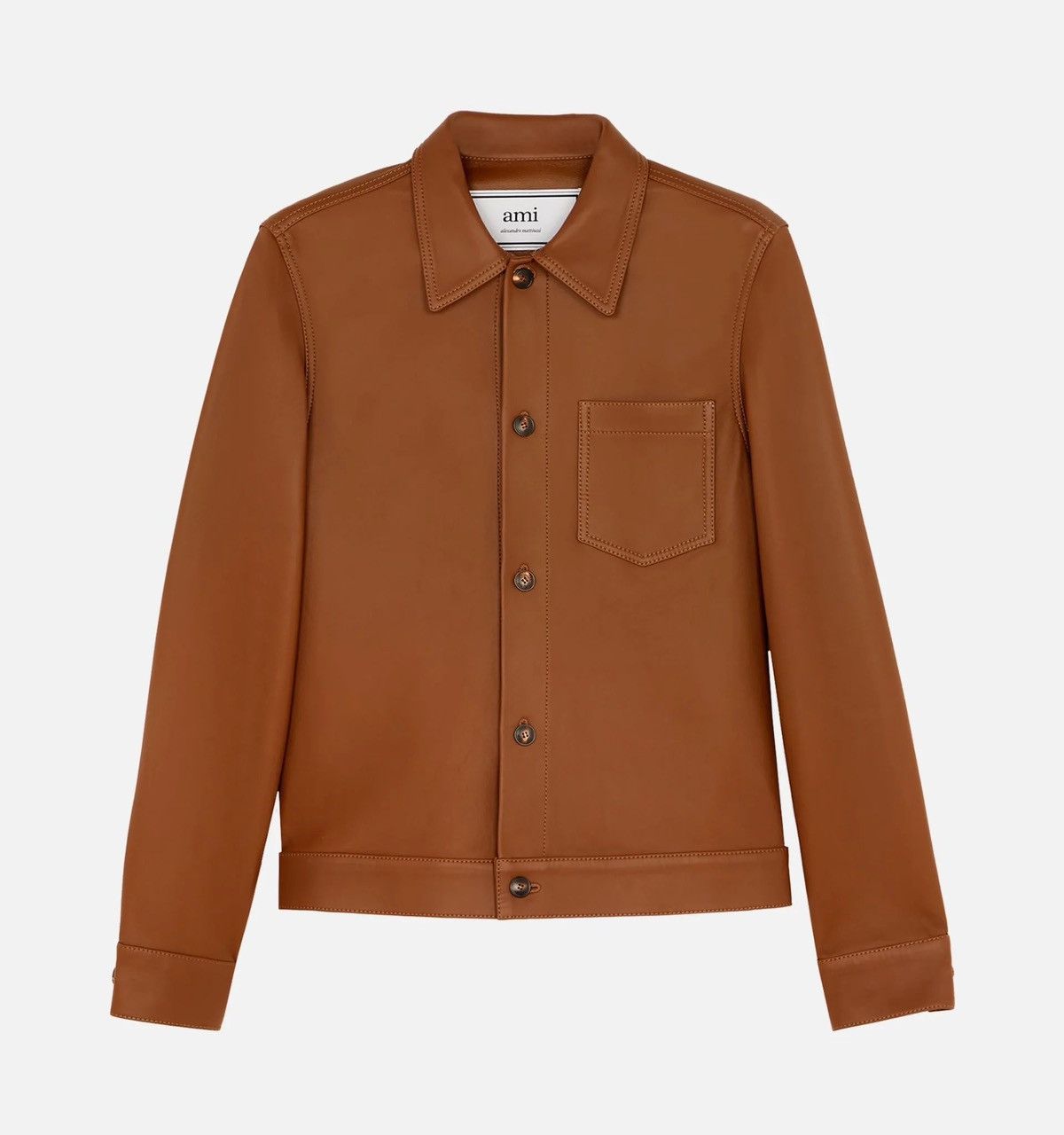 AMI NEW M Tan Brown Lamb Leather Classic Leather Buttoned Jacket Size US M / EU 48-50 / 2 - 5 Thumbnail