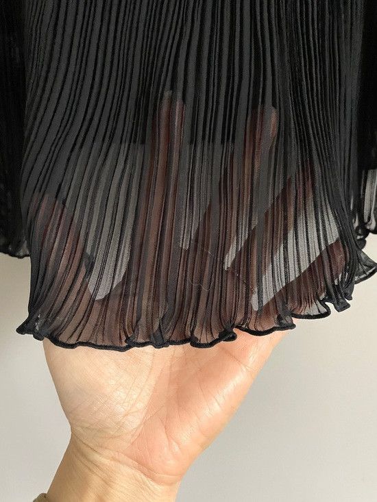 Vintage Black Lace Pleated Chiffon Camisole Semi-Sheer Shorts Set Size 28" / US 6 / IT 42 - 4 Thumbnail