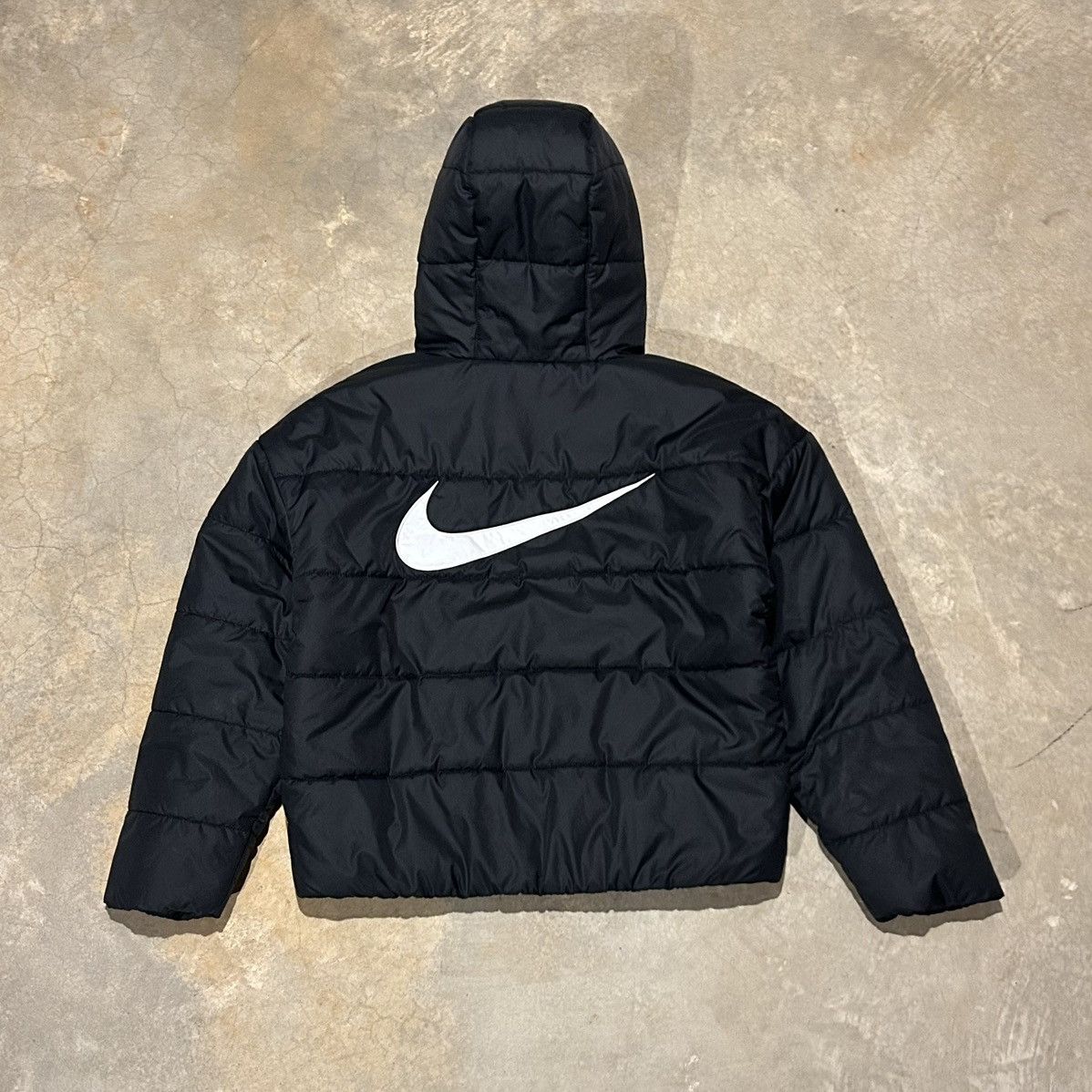 Pre-owned Hype X Nike Essential Nike Black Swoosh Puffer Down Jacket Boxy