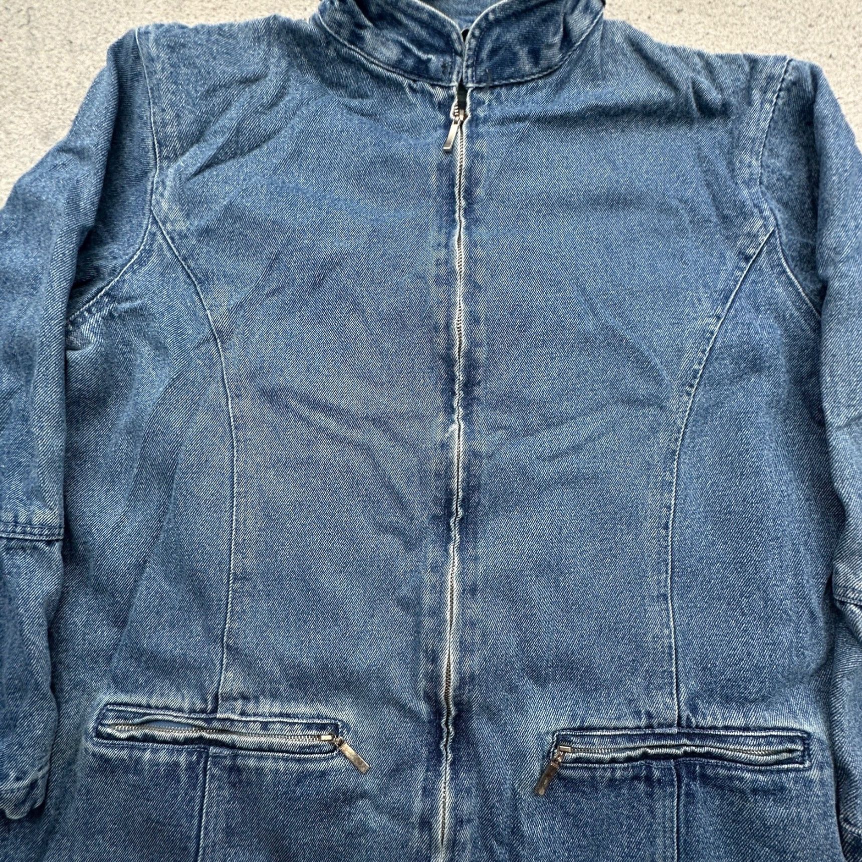 Denime VINTAGE North Style Denim Jean Zip Coat Jacket Womens Medium Flannel Lined Jacket, Blue, 90s, Casual, Workwear, Fall Winter, M, Womens Size 32" / US 10 / IT 46 - 6 Thumbnail