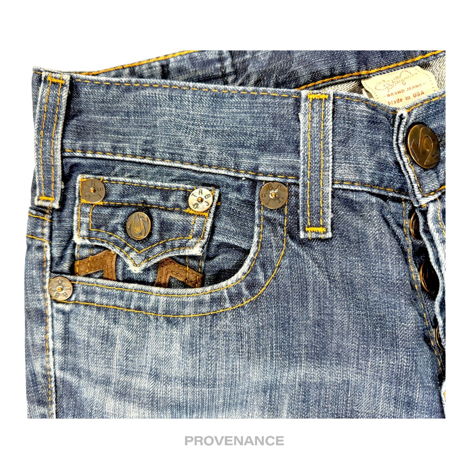True Religion 🔴 True Religion Blue Denim Jeans - Brown Suede Trim - 31 Size US 31 - 3 Thumbnail