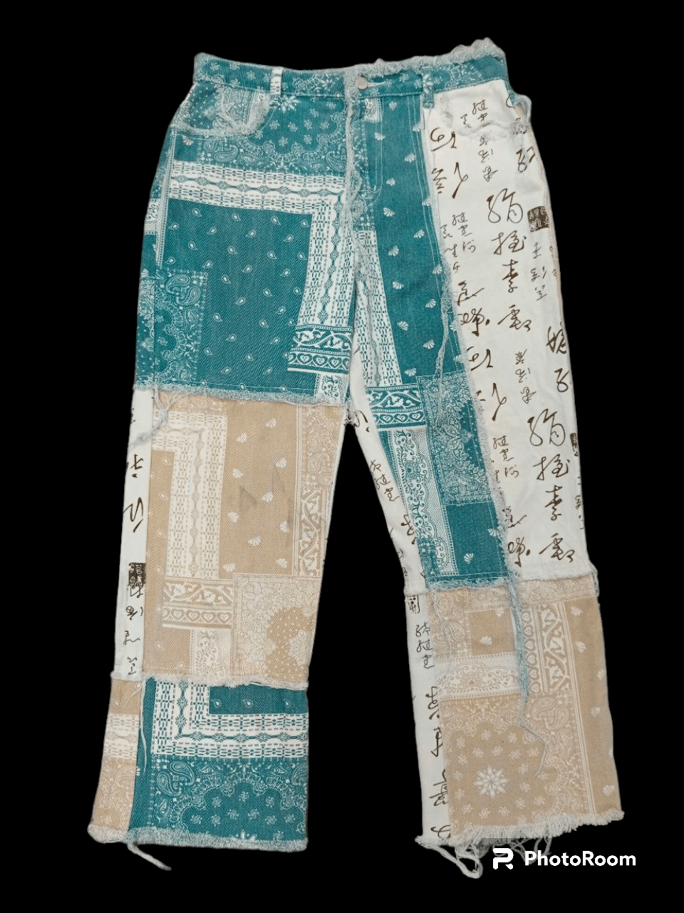 image of Distressed Denim x Hype Pacthwork Paisley Unbrand Inspired Kapital, Men's (Size 29)