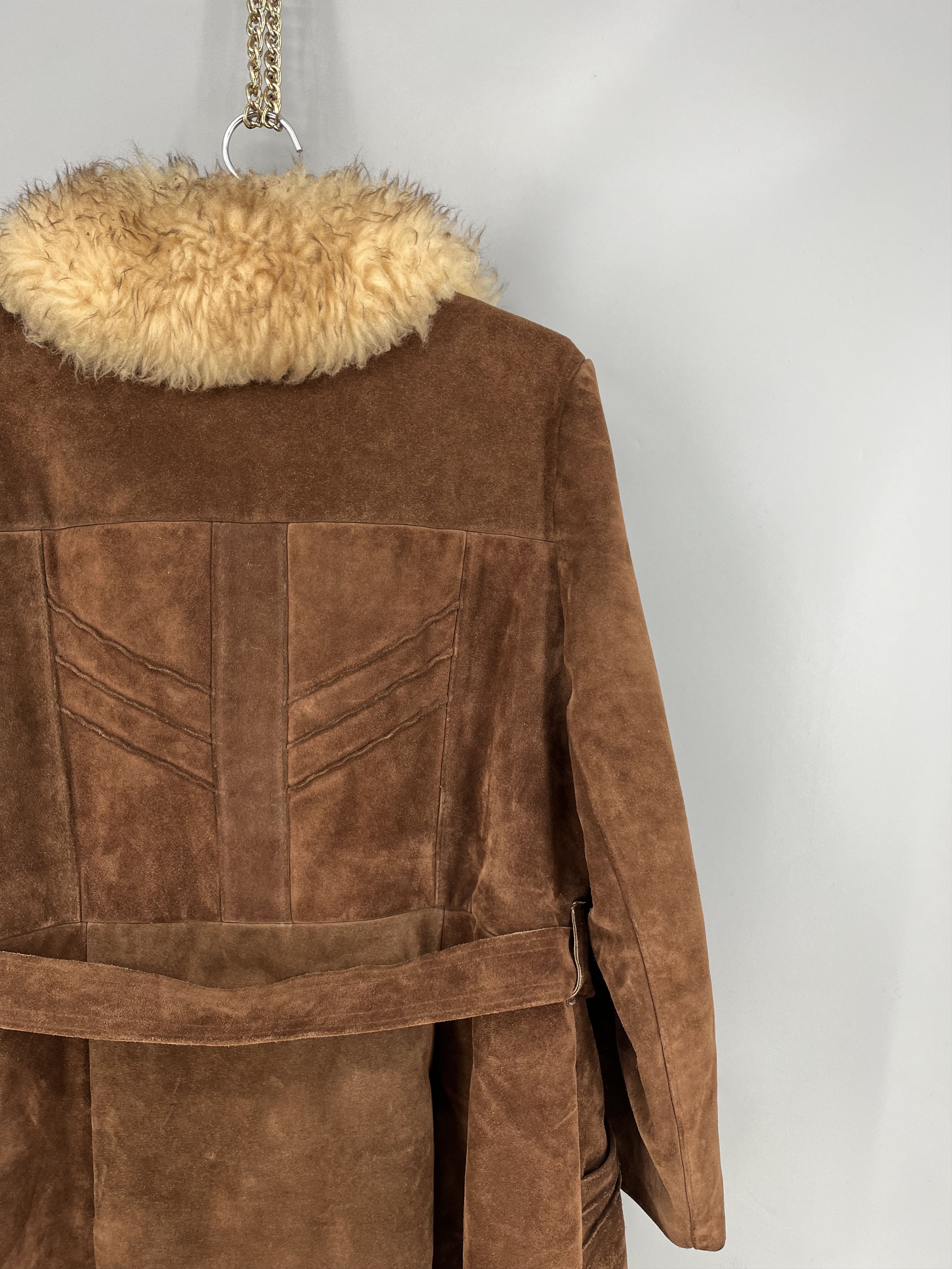 Vintage 70s Suede Shearling Coat USA Made Brown Faux Fur Lined Heavy Size US L / EU 52-54 / 3 - 15 Thumbnail