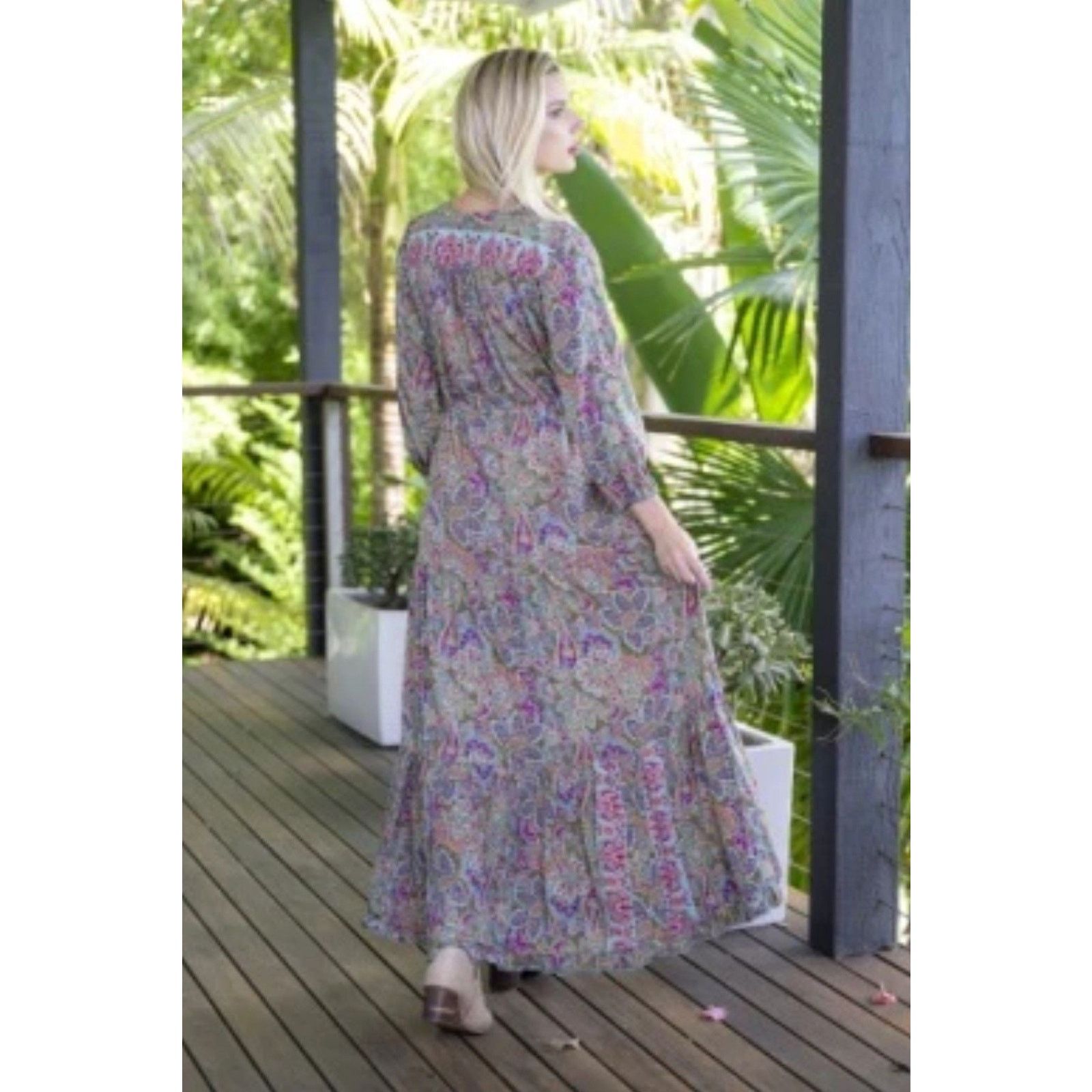 Other Cienna Olive Button Front Ruffle Silk Blend India Dress S Size S / US 4 / IT 40 - 3 Thumbnail