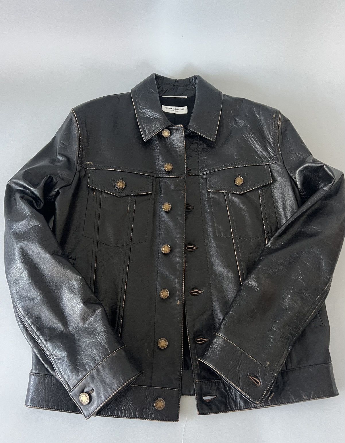 Saint Laurent Paris $4.3k Denim Style Aged Leather Trucker Jackets Size US M / EU 48-50 / 2 - 3 Thumbnail
