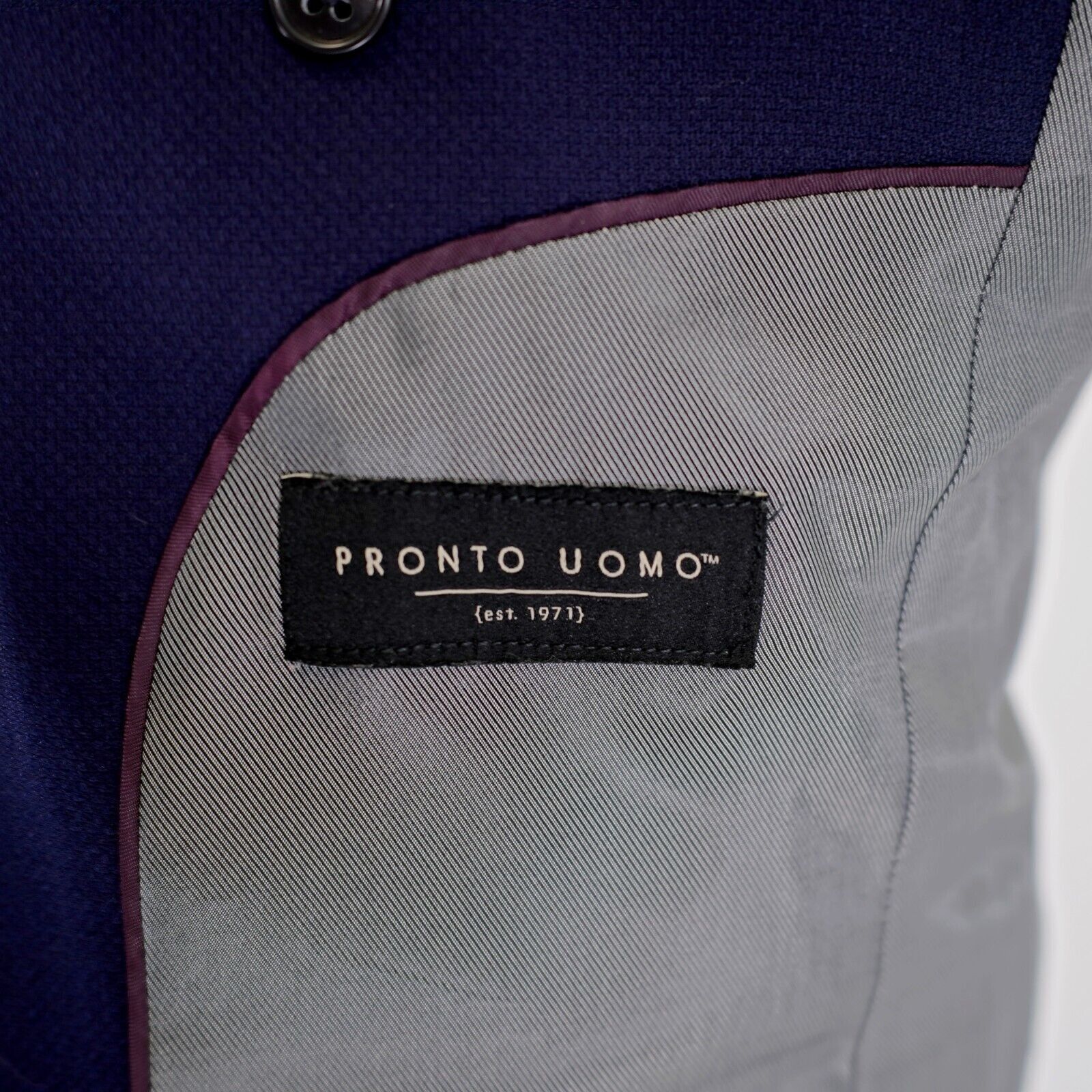 Pronto Uomo Pronto Uomo Textured Basketweave Wool Blue 36S 2 Button Blaz Size 36S - 8 Thumbnail