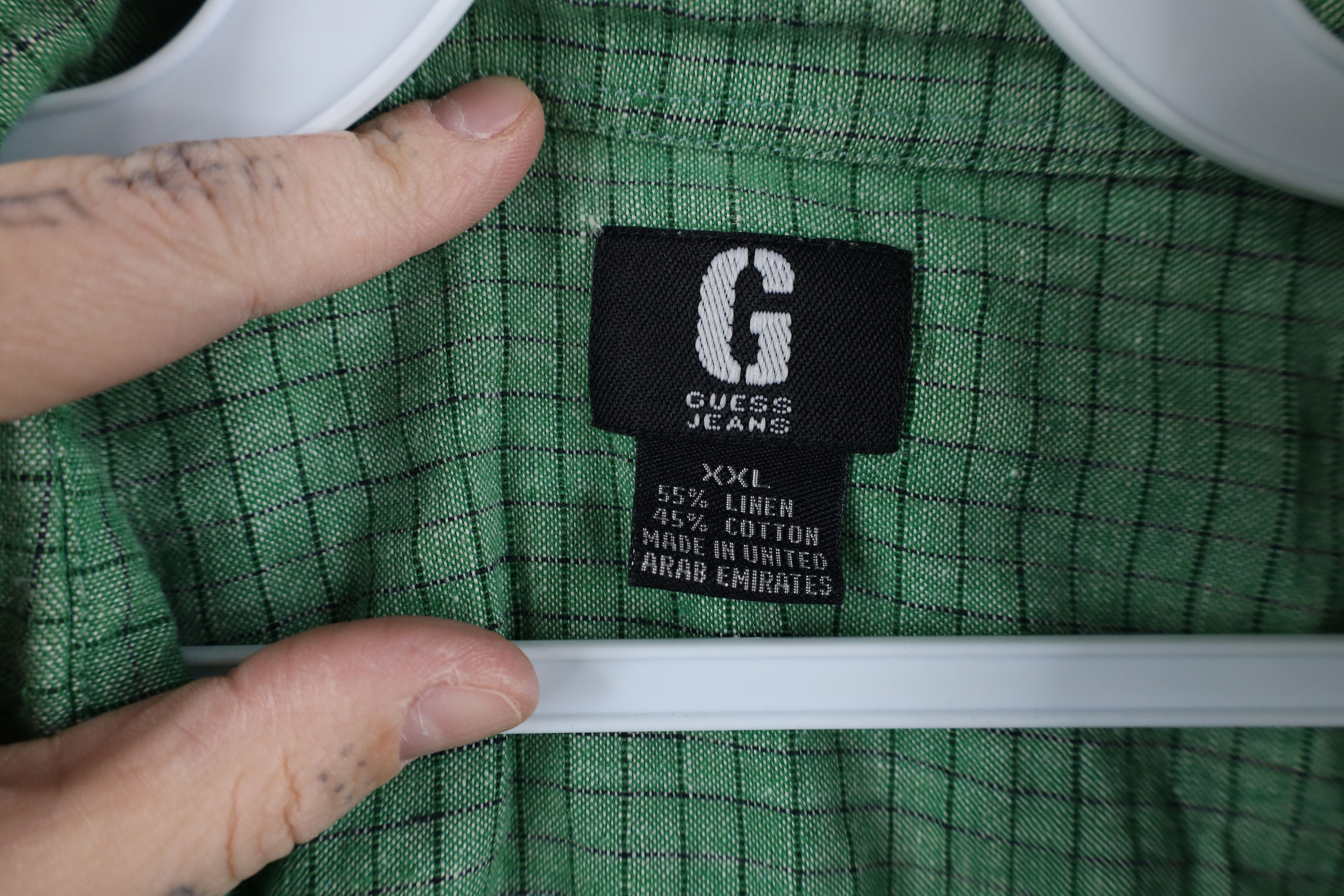 Guess × Vintage Vinage 90s Guess Linen Short Sleeve Button Shirt Green Plaid Size US XXL / EU 58 / 5 - 7 Thumbnail