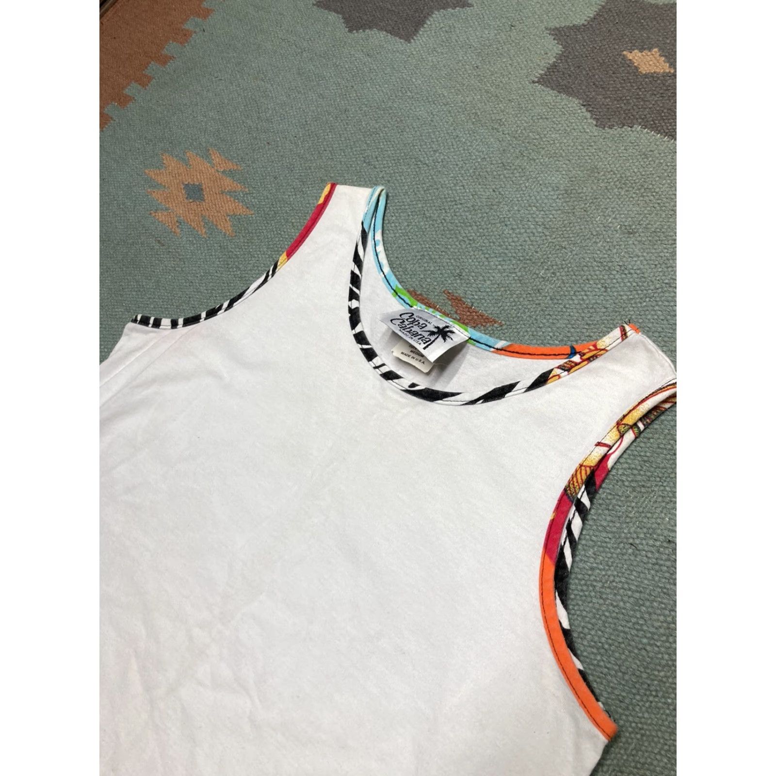 Vintage VINTAGE 90s Tank Top Floral Beach Palm Trees Made in USA Cotton Medium Zebra Men M White Shirt Size US M / EU 48-50 / 2 - 3 Thumbnail