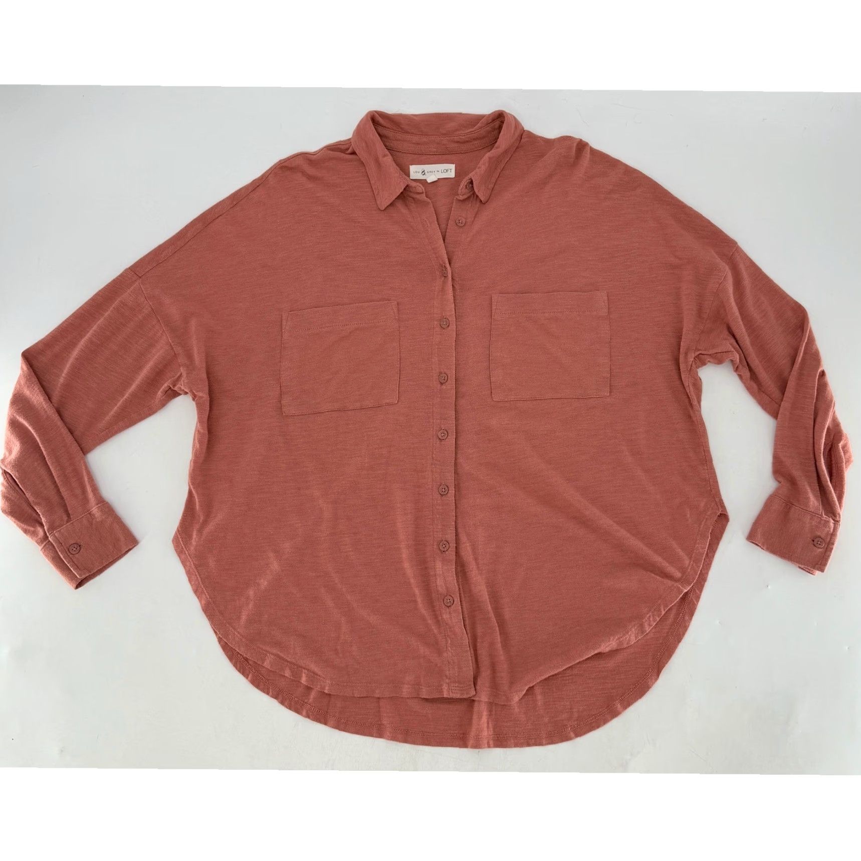 Lou & Grey Lou & Grey for LOFT Button Down Shirt Top Long Sleeve Pockets Organic Cotton Orange Womens M Size M / US 6-8 / IT 42-44 - 4 Thumbnail
