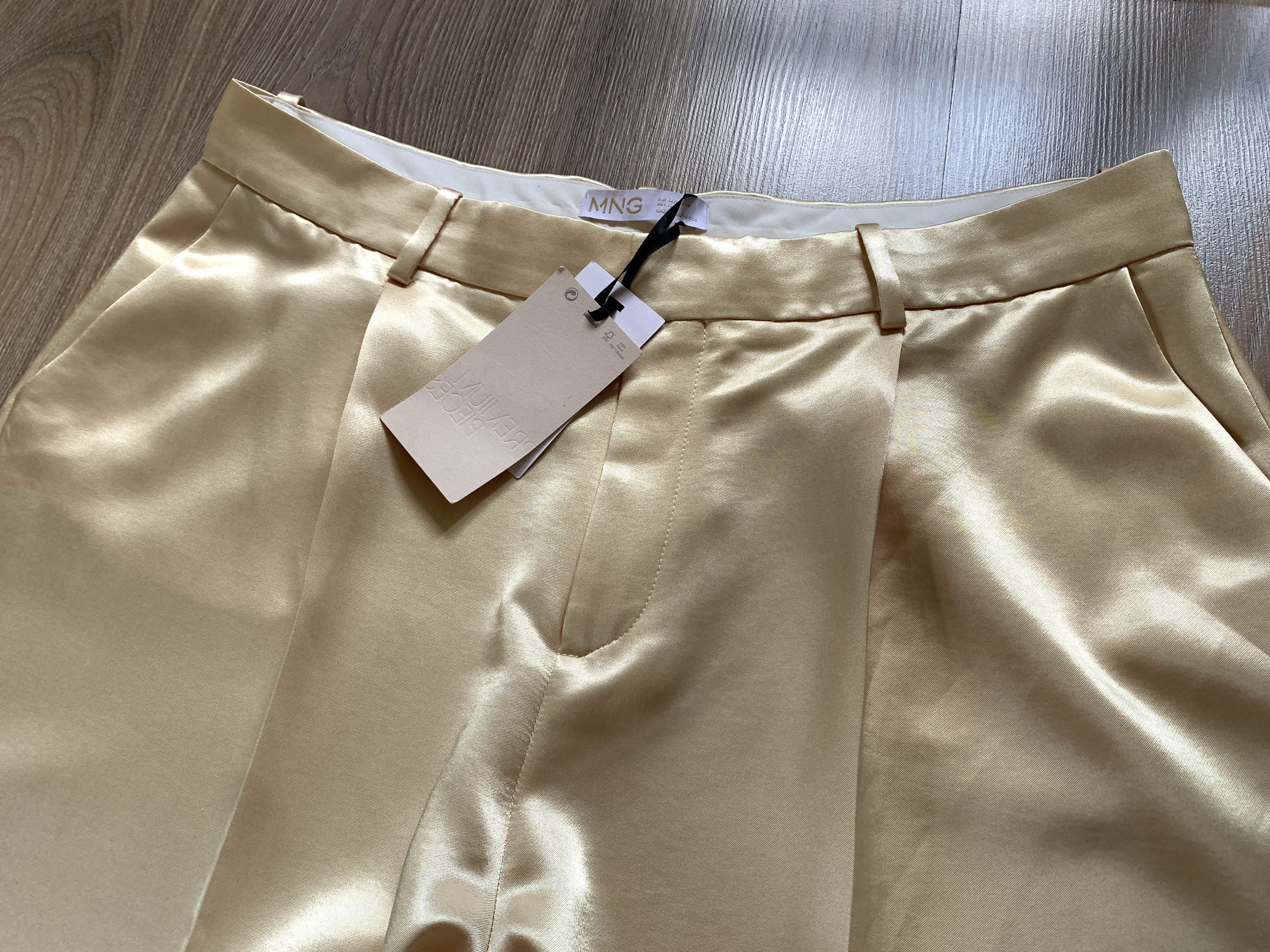 Mango Women’s Mango Beige Satin Wide Leg Trousers Size 32" / US 10 / IT 46 - 4 Thumbnail
