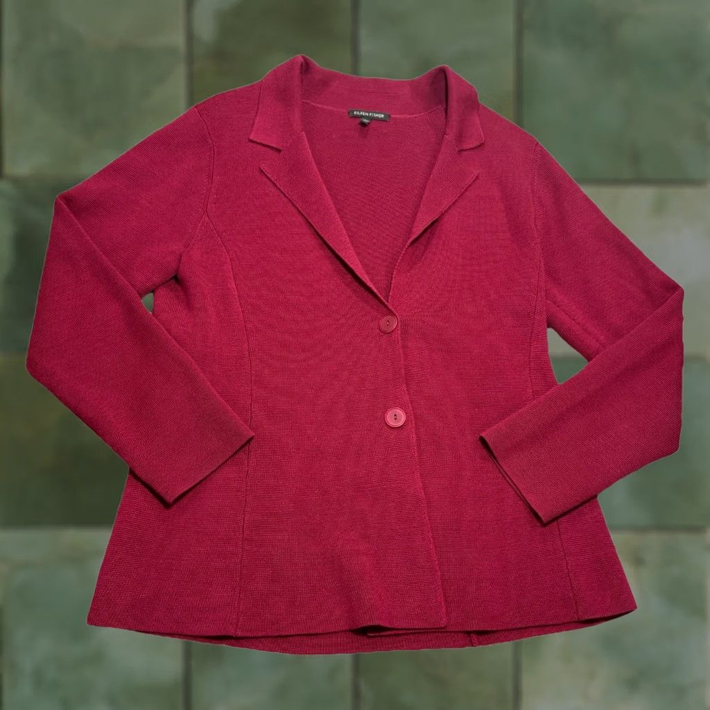 Eileen Fisher Eileen Fisher Red Silk Blend Blazer Jacket Sweater Size Medium Womens Button Casual Workwear Designer Size M / US 6-8 / IT 42-44 - 1 Thumbnail