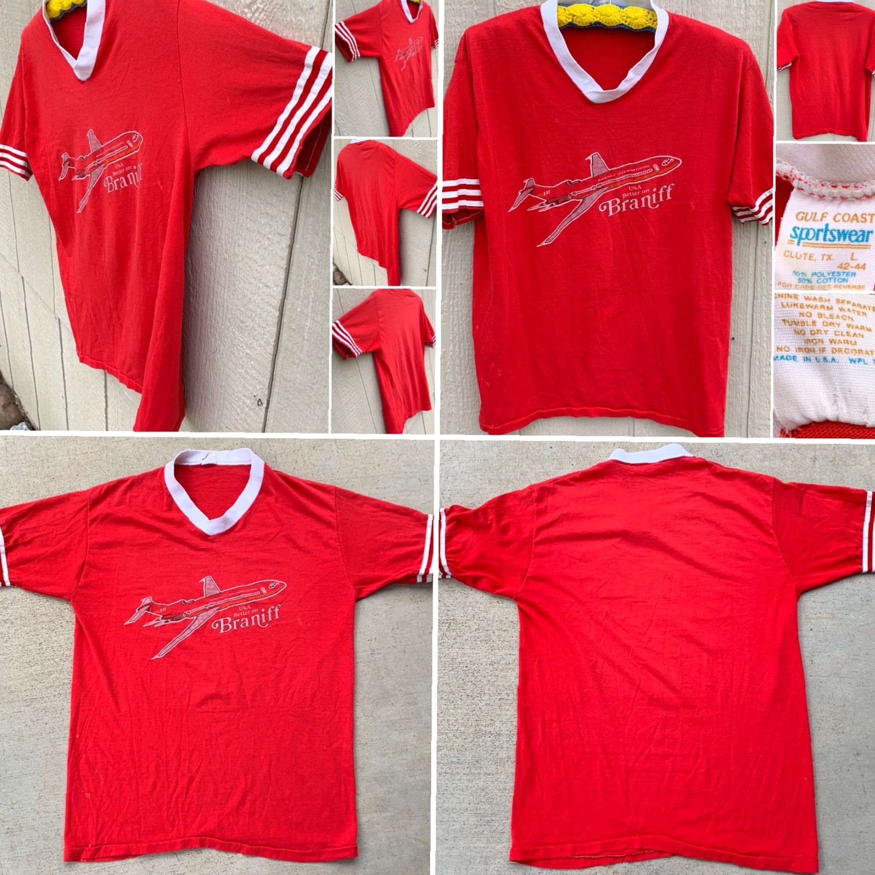 Vintage VINTAGE Braniff International USA Better on Braniff T-Shirt 1970s L Red Men Graphic Tee Shoes? Size US L / EU 52-54 / 3 - 4 Thumbnail
