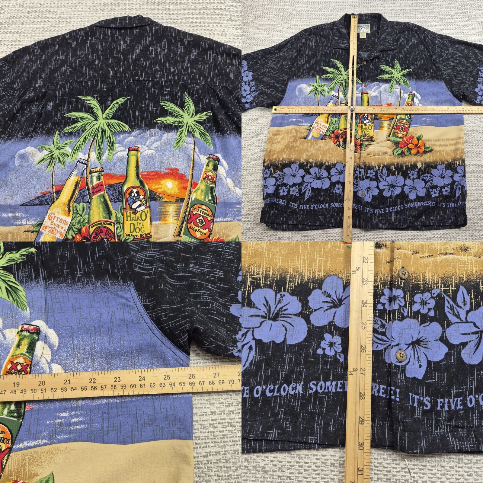 Big Dogs Big Dogs Shirt Mens XL Multicolor Hawaiian Button-Up Short Sleeve Beach Theme IT'S FIVE O'CLOCK SOMEWHERE! Size US XL / EU 56 / 4 - 8 Thumbnail