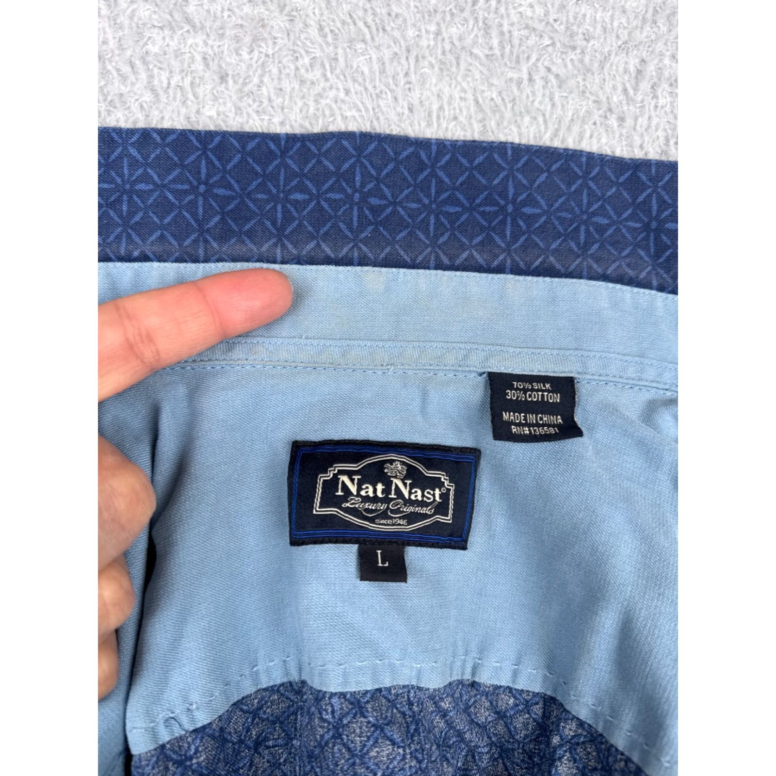 Nat Nast Nat Nast Shirt Mens Large Blue Silk Cotton Blend Short Sleeve Button Up Camp Fashion Hawaiian Nat Nast Luxury Originals Mens Shirts Size US L / EU 52-54 / 3 - 3 Thumbnail