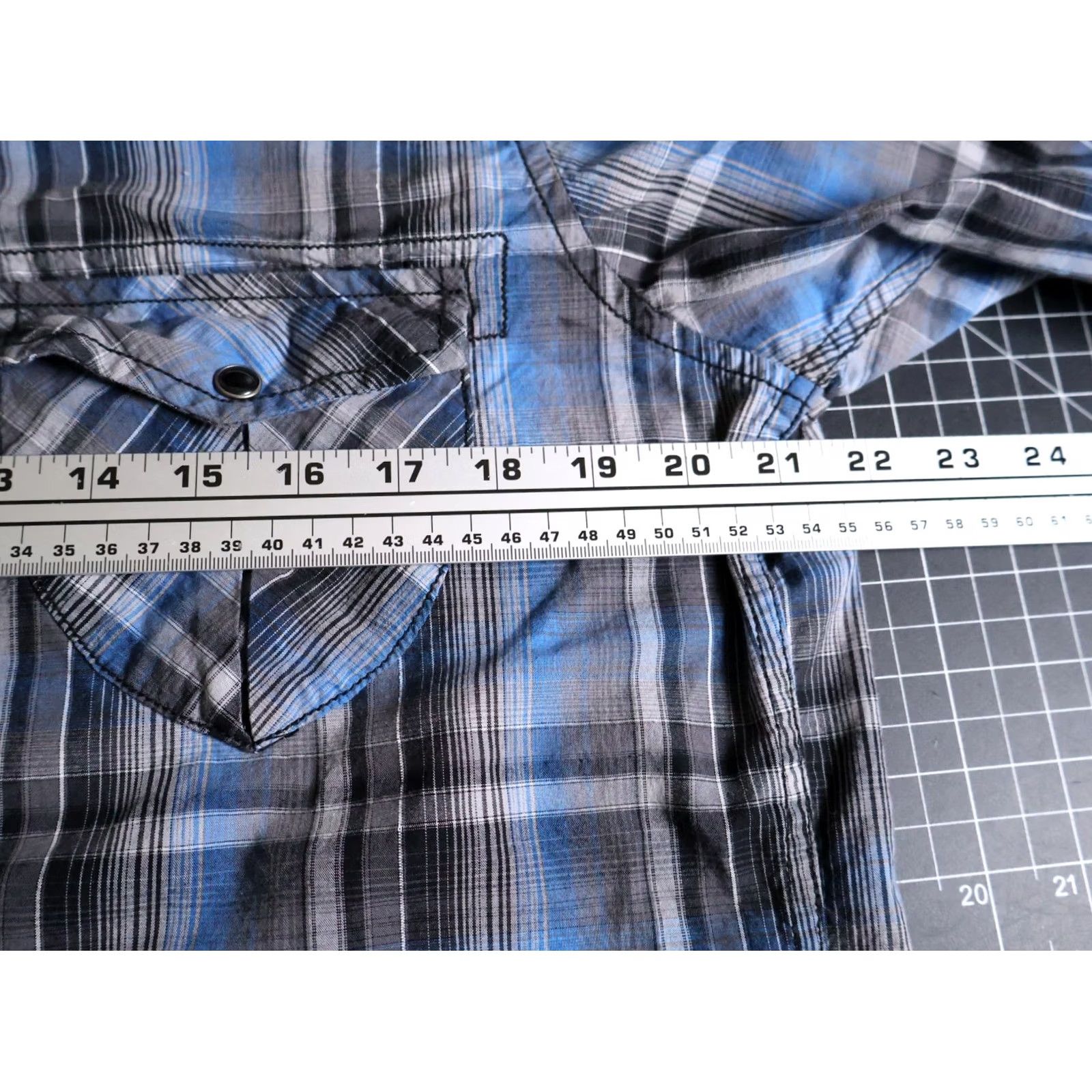 Vintage Rock & Roll Cowboy Shirt Men's Large Blue Plaid Pearl Snap Roll Tab Sleeves Size US L / EU 52-54 / 3 - 5 Thumbnail