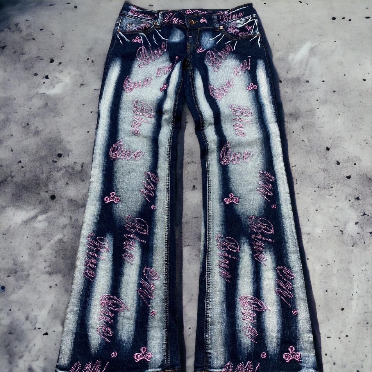 image of Archival Clothing x Avant Garde Blue Queen Navy Embroidered Jeans, Women's (Size 28)