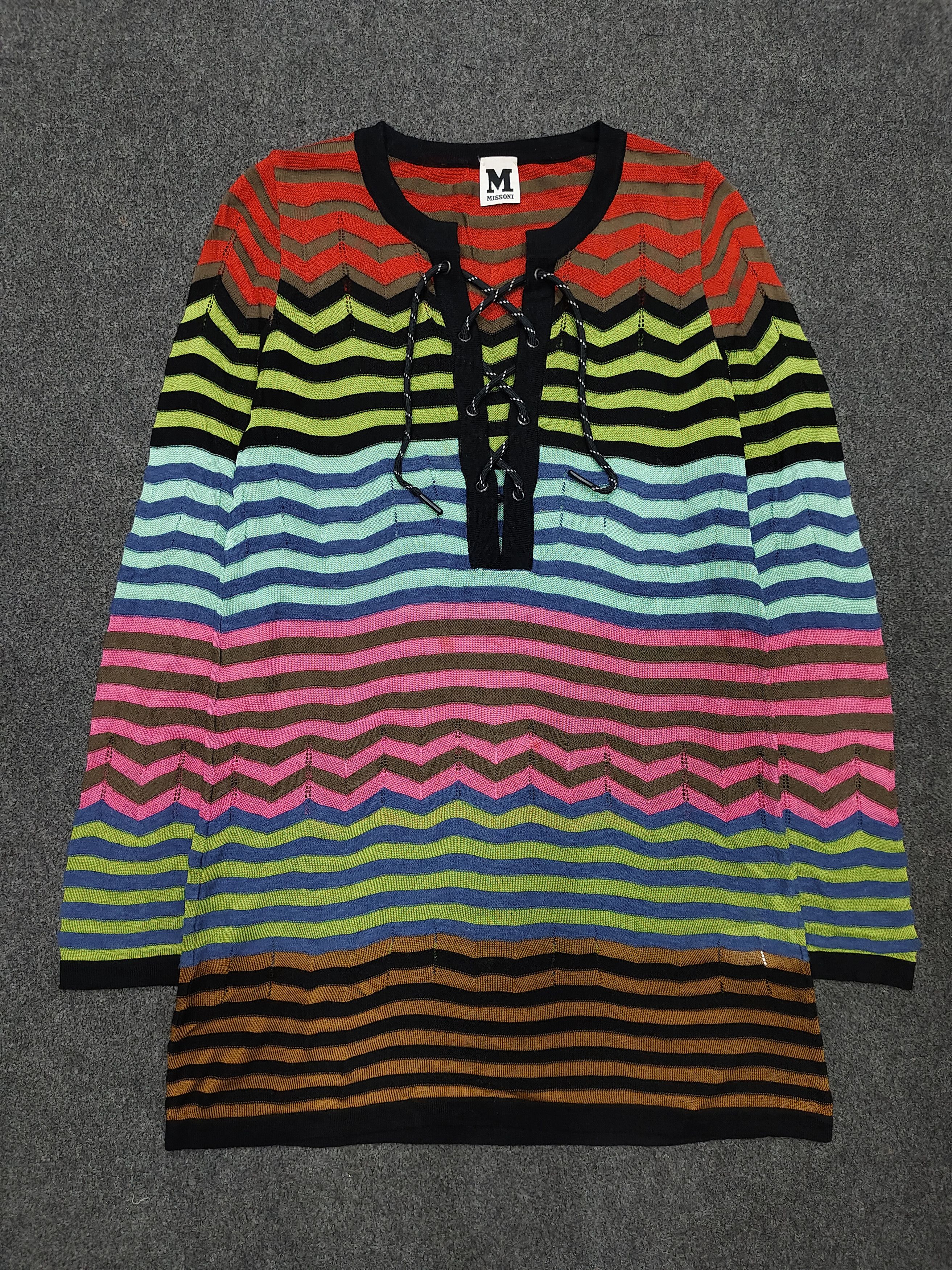 Missoni DOPE 🇮🇹 Missoni 🇮🇹 Laces Up Striped Multicolor Knitwear Size M / US 6-8 / IT 42-44 - 4 Thumbnail