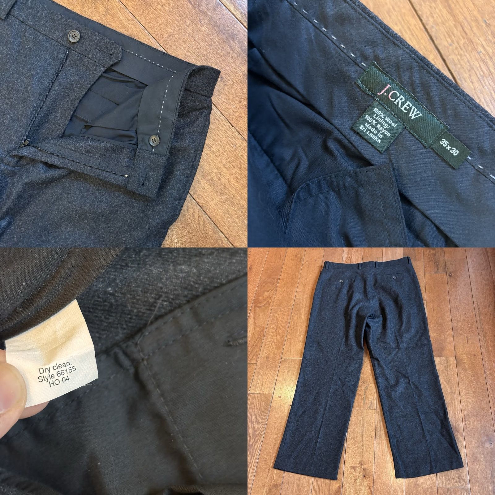 J.Crew Mens J.CREW Dress Pants 100% Wool Flat Front Dark Gray 35x30 Wool Pants Mens Regular Size US 35 - 8 Thumbnail