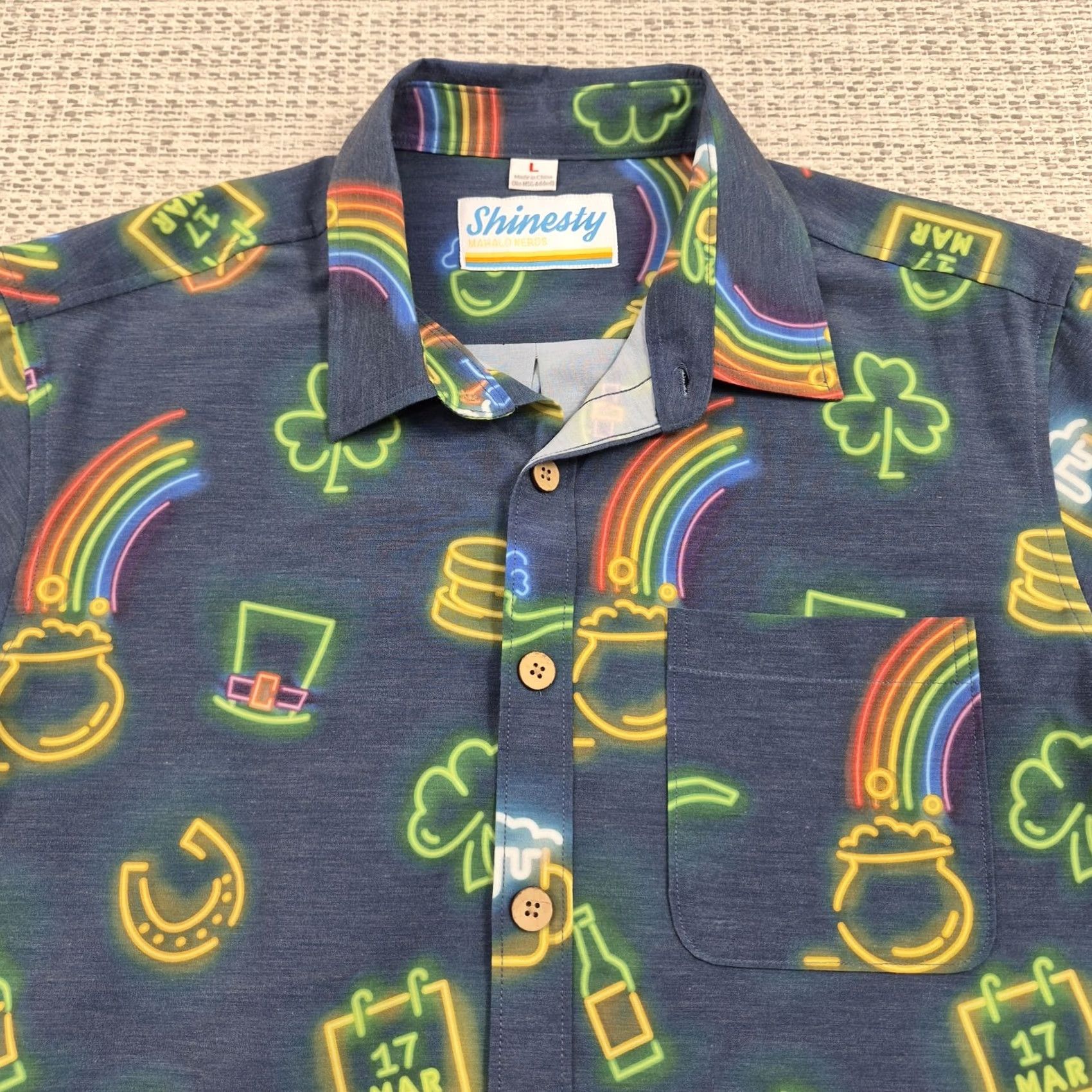 Vintage Shinesty Button Up Shirt Mens Large St Patricks Day Short Sleeve Casual Shirt Size US L / EU 52-54 / 3 - 4 Thumbnail