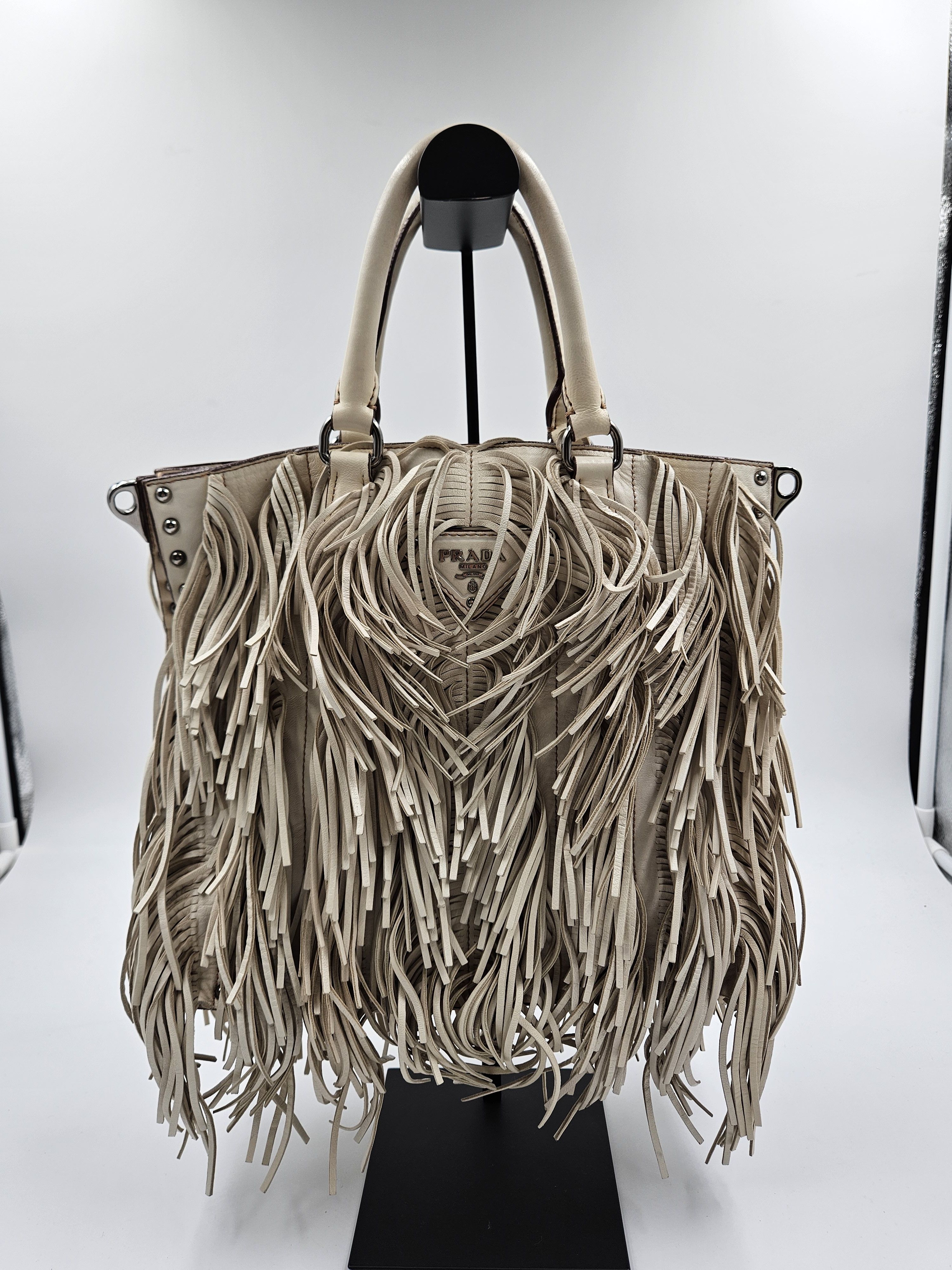 Prada Beige Nappa Fringe Tote Bag Size ONE SIZE - 1 Thumbnail