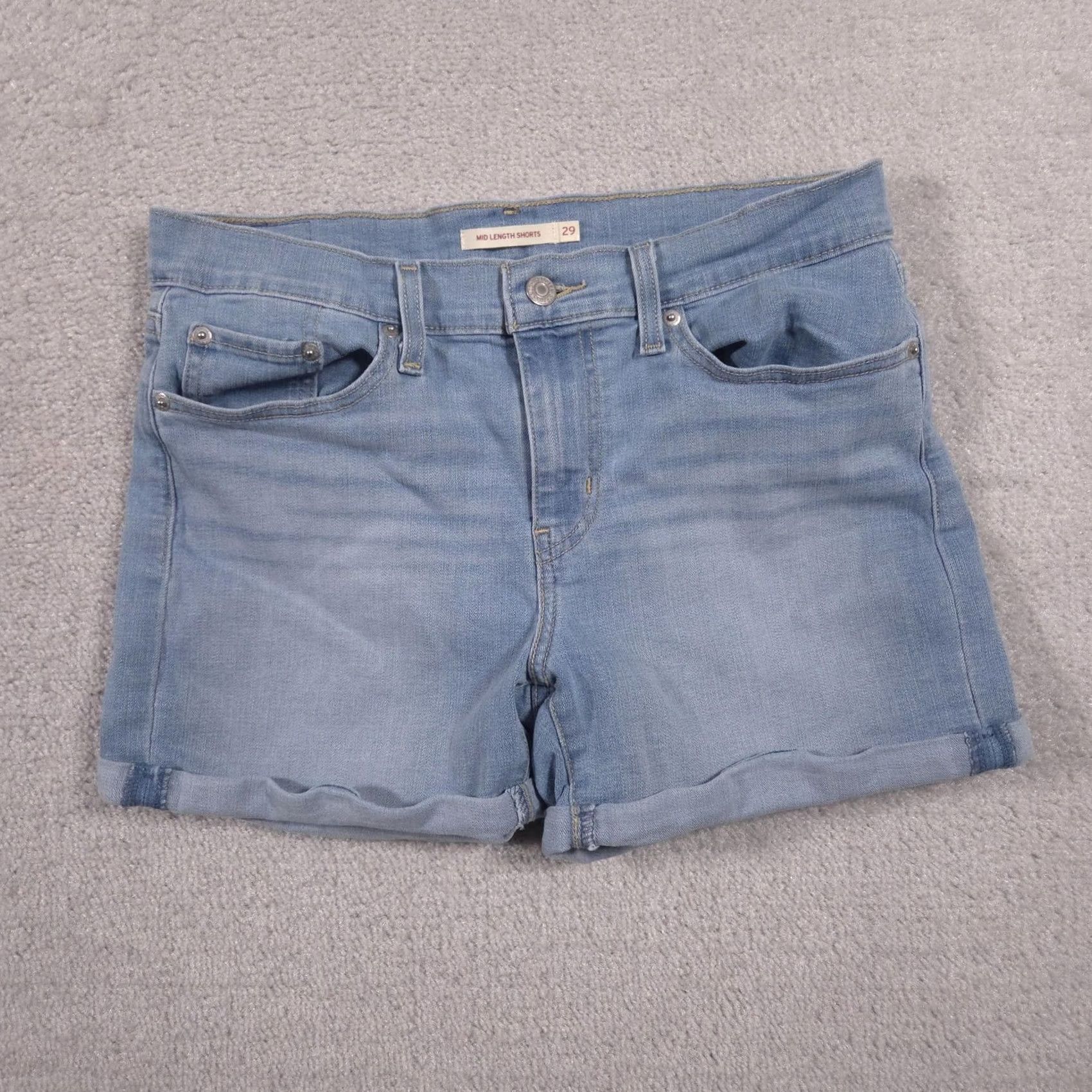Levi's Levi's Bermuda Shorts Womens 29 Blue Mid Length Cuffed Denim Casual Stretch Polyester Cotton Spandex Size 29" - 2 Thumbnail