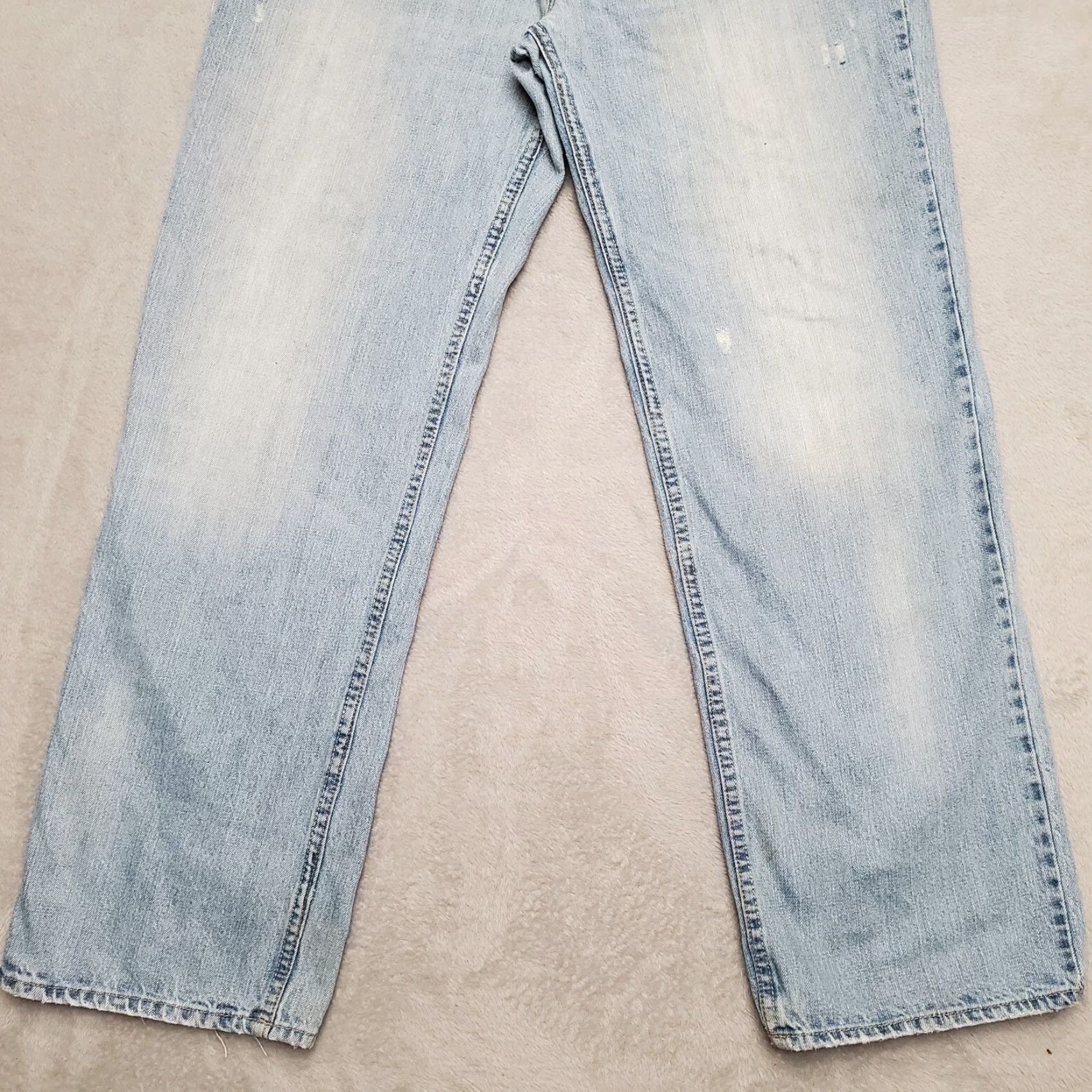 Denime VINTAGE PLUGG Jeans Mens 36x32 Blue Denim Straight Light Wash 5-Pocket Design Embroidered Pocket 90s USA American Mens Jeans Size US 36 / EU 52 - 2 Thumbnail