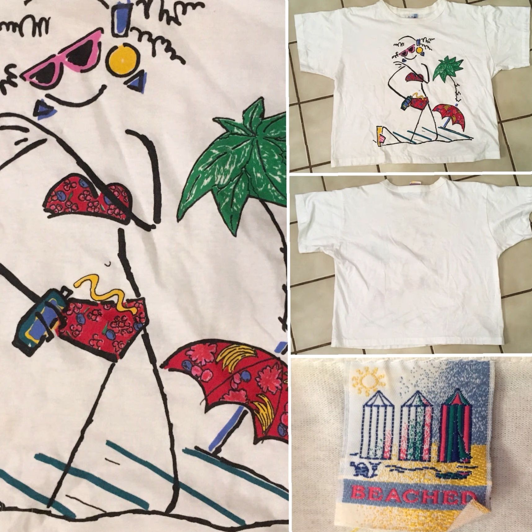 Vintage VINTAGE Beached T-Shirt Beach Theme Graphic Womens M White 1980s Crop Top Short Sleeve Polycotton United States Size M / US 6-8 / IT 42-44 - 4 Thumbnail