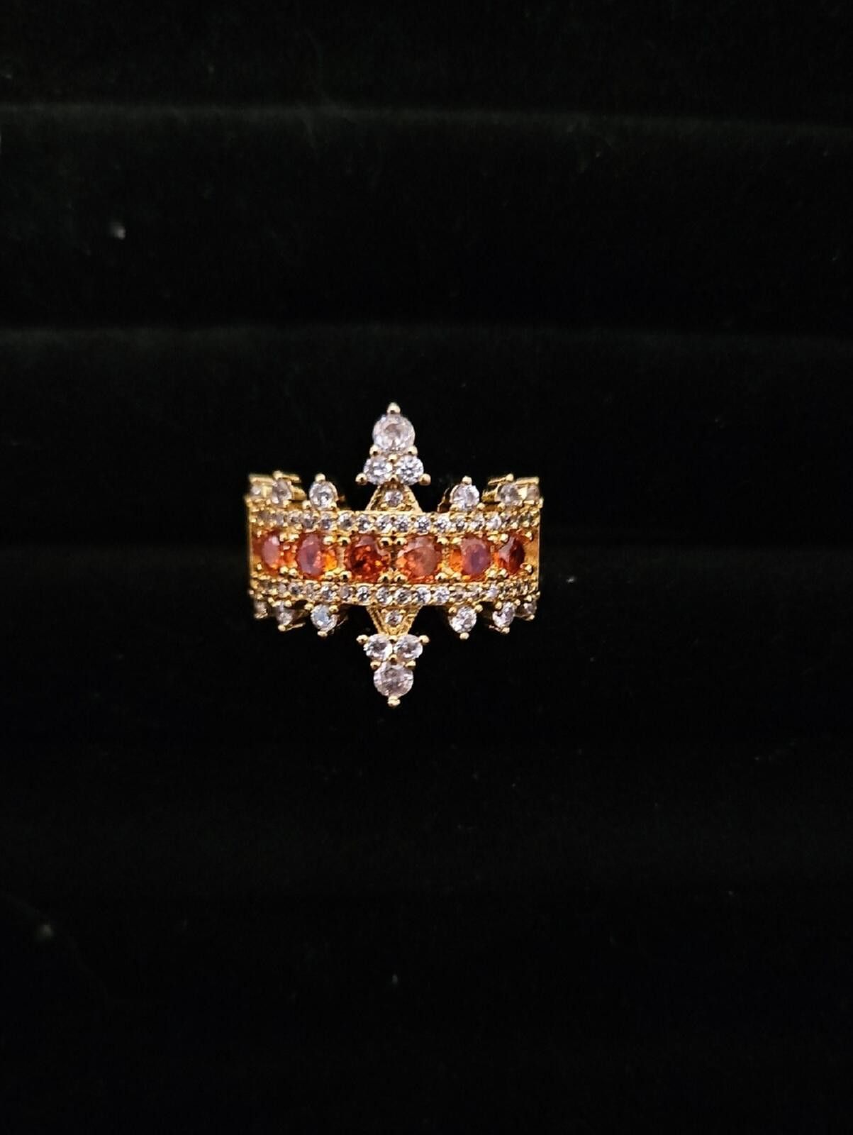 Other Gold-Tone Orange and Clear Crystal Statement Ring Adjustable Size ONE SIZE - 1 Preview