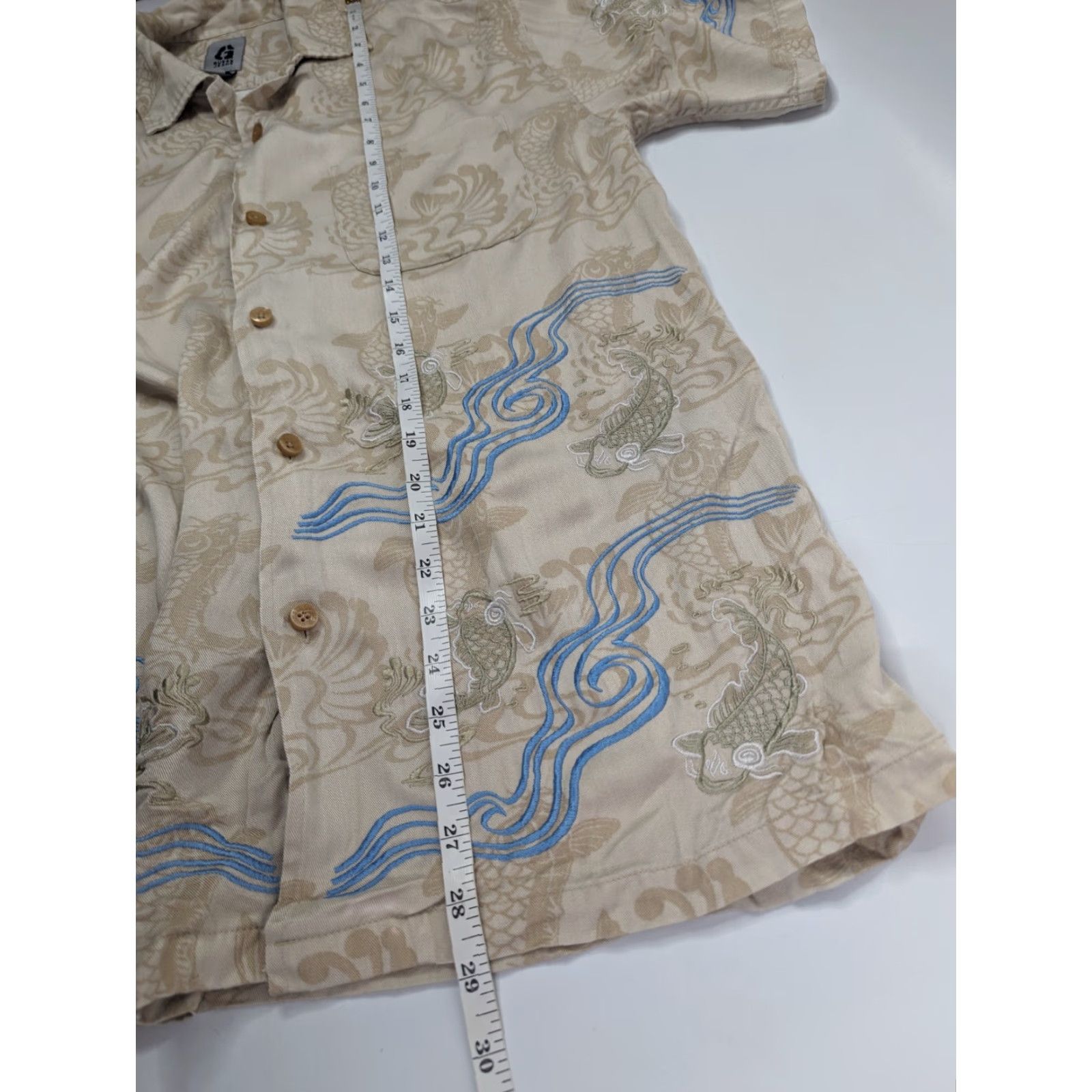 Guess GUESS Shirt Mens Small Beige Koi Embroidered Short Sleeve Button Up Camp Shirt Size US S / EU 44-46 / 1 - 4 Thumbnail