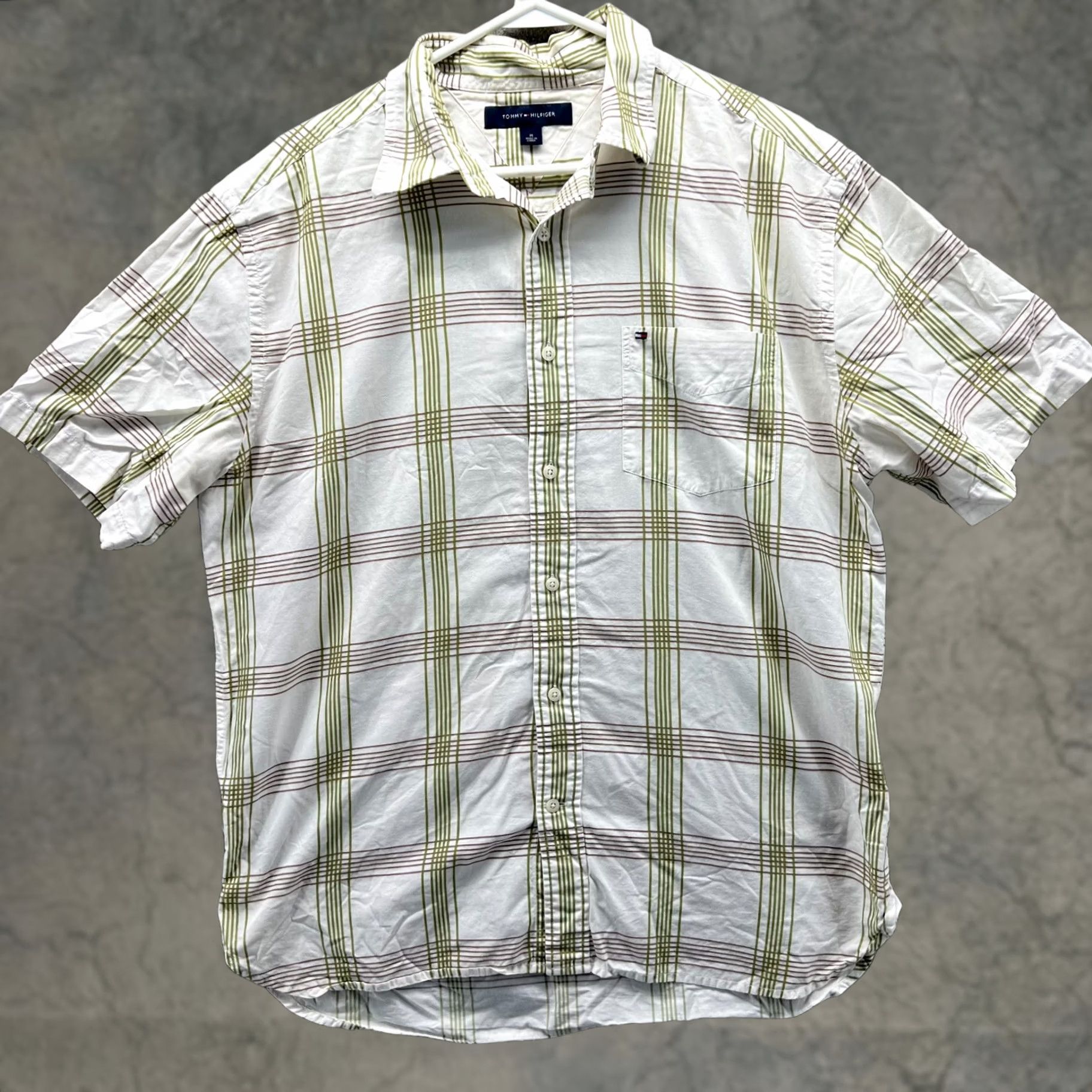 Tommy Hilfiger Tommy Hilfiger Shirt Mens Medium White Green Button-Down Short Sleeve Vintage Size US M / EU 48-50 / 2 - 1 Thumbnail