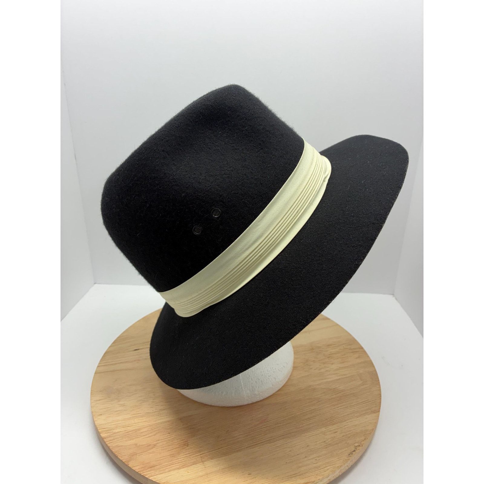 Other Vintage Mobster Style Wool Hat Black Wide Brim Fedora Size ONE SIZE - 7 Thumbnail