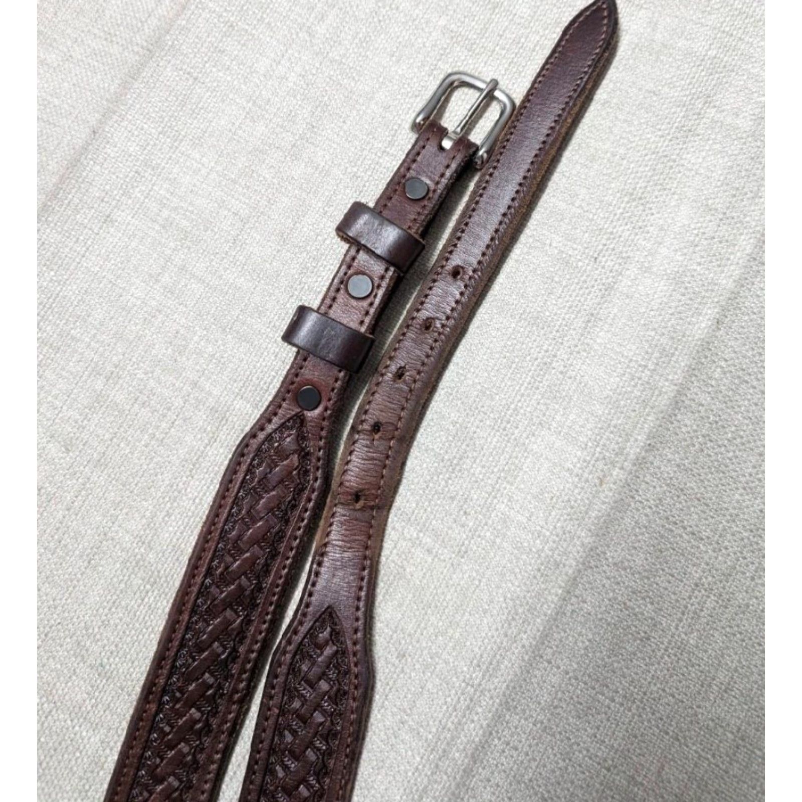Vintage VINTAGE Big Bend Saddlery Western Belt Men 48 Brown Tooled Ranger Buckle Leather Cowhide Belt Width 1-1/4” XS? Size ONE SIZE - 4 Thumbnail