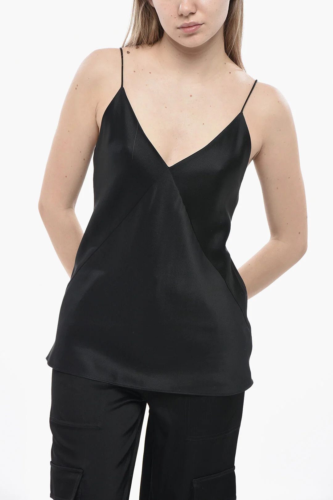 Max Mara og1mm0426 Silk Satin Slip Top in Black Size S / US 4 / IT 40 - 1 Thumbnail