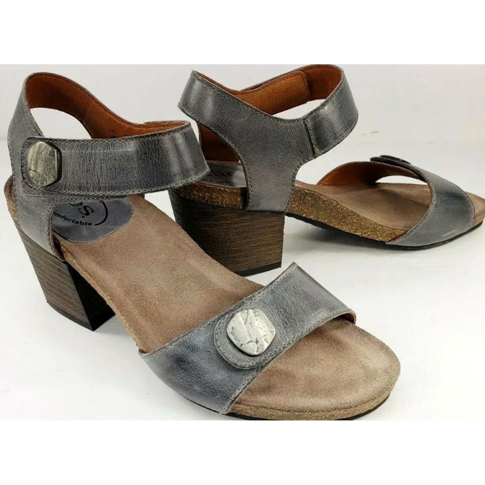 Taos Taos Envy Womens Heel Sandals Gray Open Toe Slingbacks 5-5.5 M EU 36 Block Heel Leather Corkbed Insole Casual Sandals Size US 5.5 / IT 35.5 - 4 Thumbnail