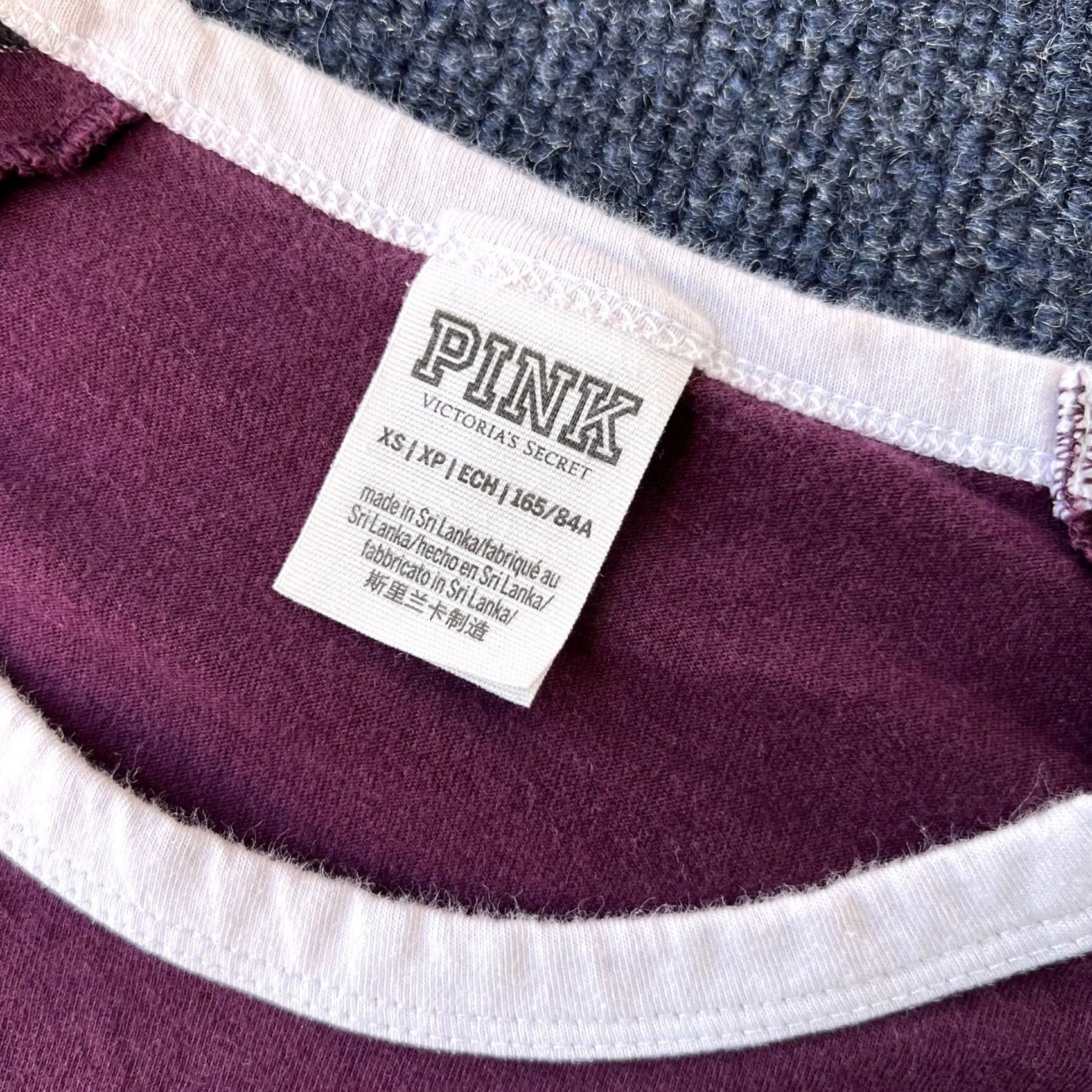 Pinko VINTAGE PINK Victoria's Secret Shirt Womens XS Purple Long Sleeve Raglan PINK Nation Size XS / US 0-2 / IT 36-38 - 2 Thumbnail