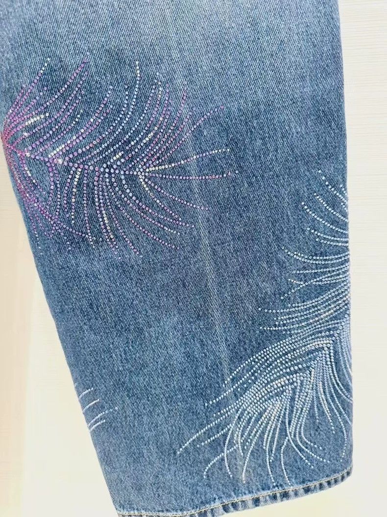 Chanel Chanel 25S blue feather rhinestone jeans wide-leg pants Size 42" / US 20 - 7 Thumbnail