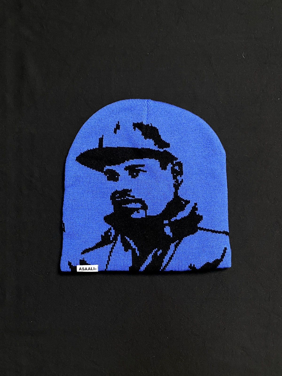 Asaali Rare Asaali Cartel Skully No Cuff Knit Blue Beanie Hats OS Size ONE SIZE - 4 Thumbnail