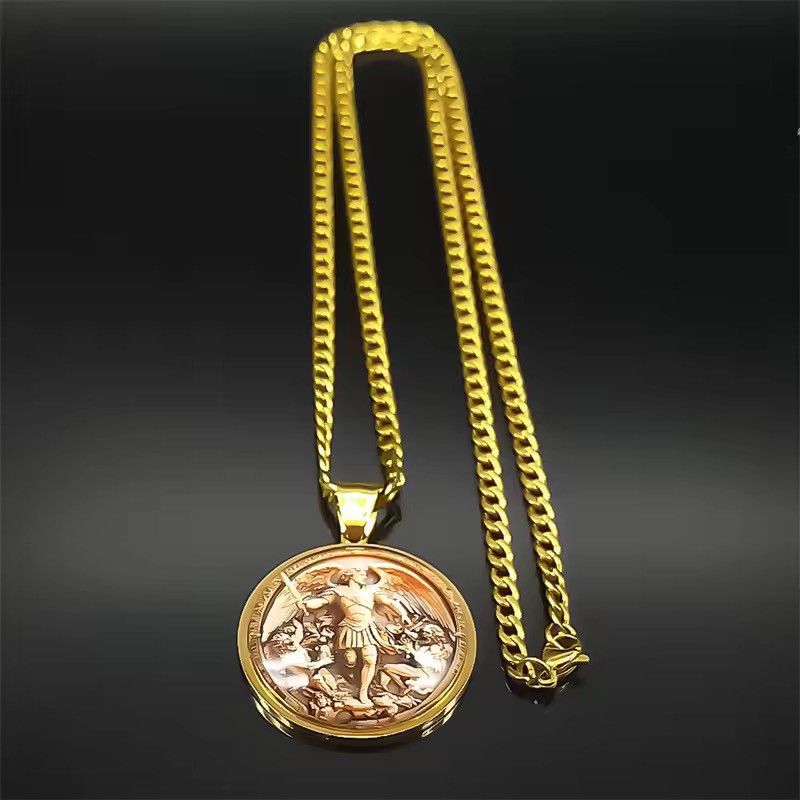 Jewelry SAINT MICHAEL PROTECT US Archangel Glass Pendant Necklace Size ONE SIZE - 2 Thumbnail