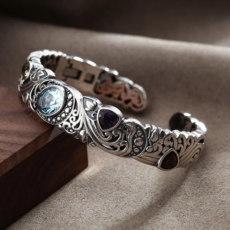 Jewelry Hollow Carved Multicolor Zircon Bracelet Size ONE SIZE - 5 Thumbnail