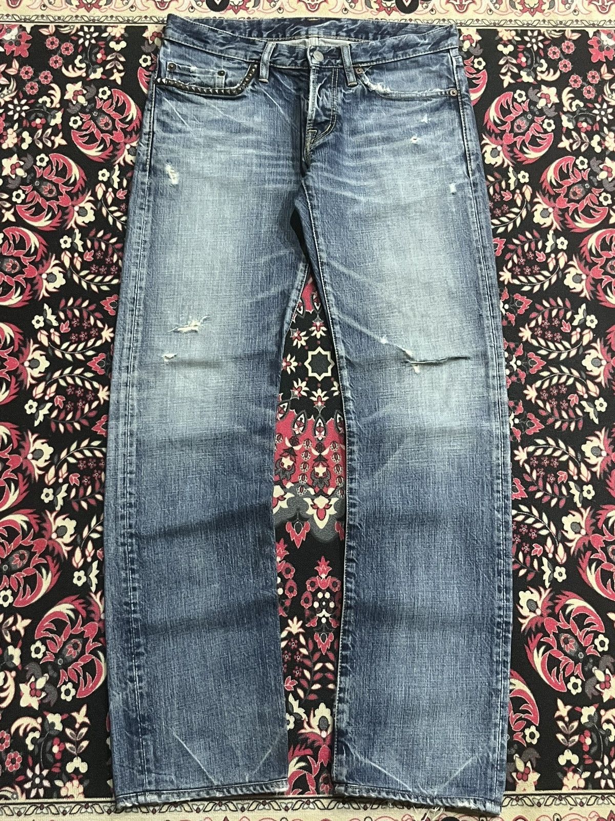 Hysteric Glamour Japanese Brand Hysteric Glamour Blue Whisker Studded Jeans Size US 30 / EU 46 - 1 Thumbnail