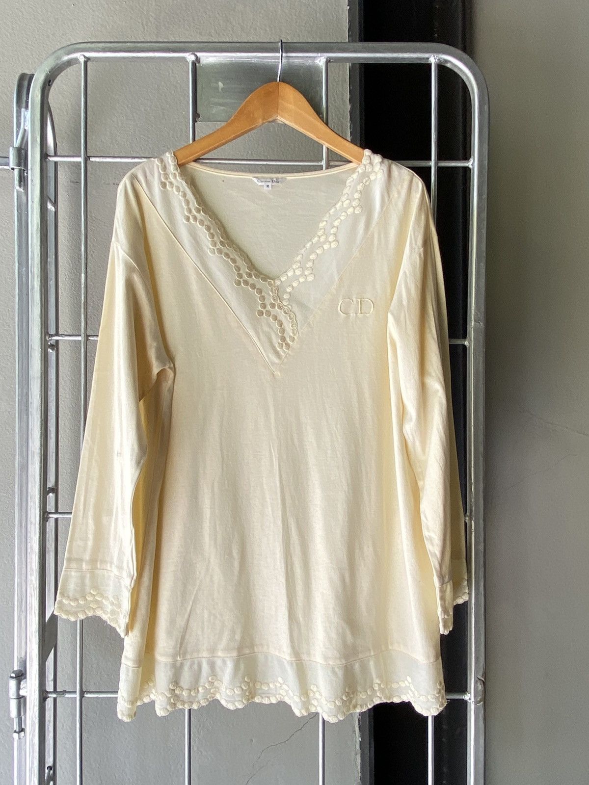 Dior Christian Dior Yellow Lace-Trim V-Neck Blouse Size M / US 6-8 / IT 42-44 - 11 Thumbnail