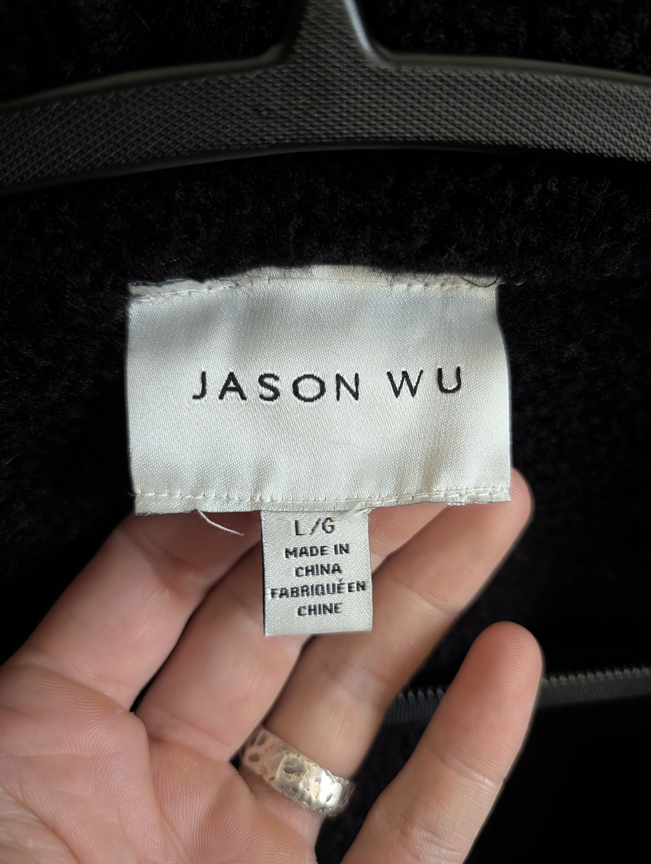 Jason Wu Black vegan leather shearling fur aviator bomber jacket Size L / US 10 / IT 46 - 14 Thumbnail