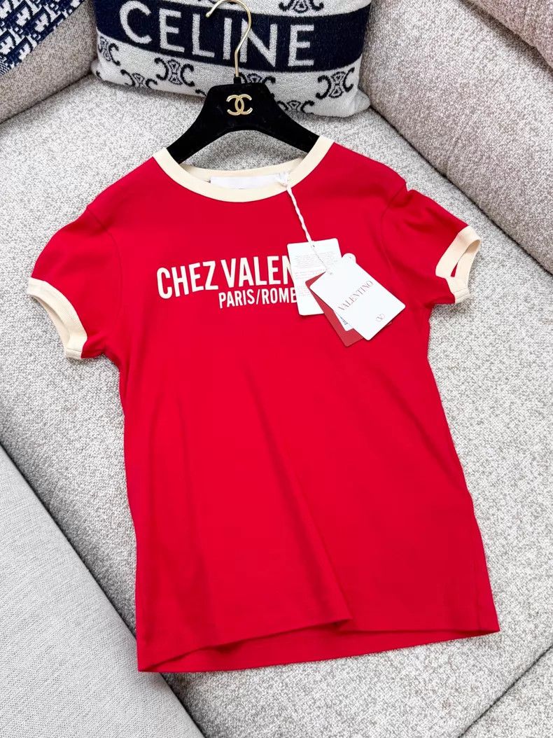 Valentino Valentino Red M size beige contrasting crew neck flocked l Size M / US 6-8 / IT 42-44 - 2 Thumbnail