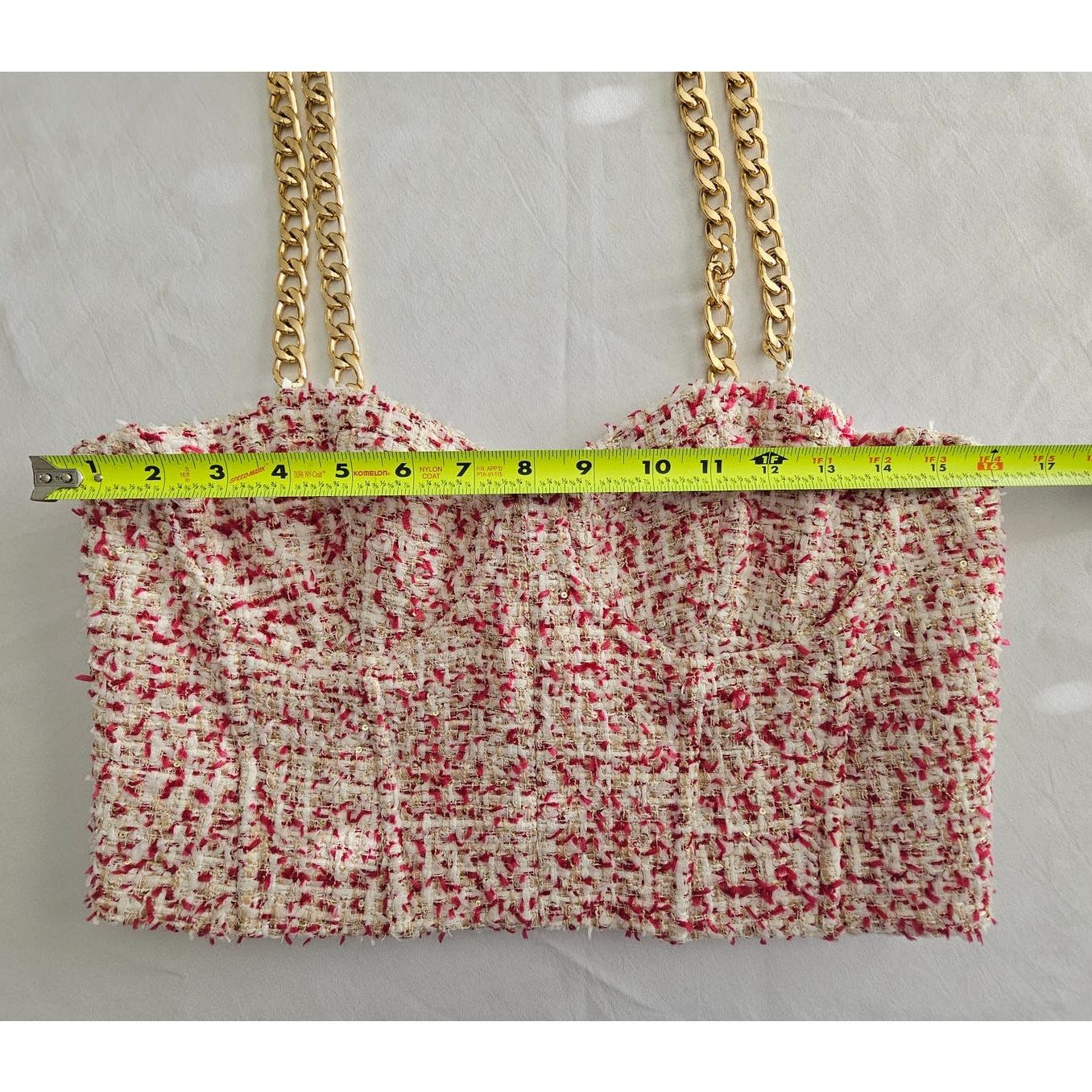 Alice + Olivia Alice +Olivia Cristi Pink Tweed Chain Bustier Crop Top 14 Size XL / US 12-14 / IT 48-50 - 7 Thumbnail