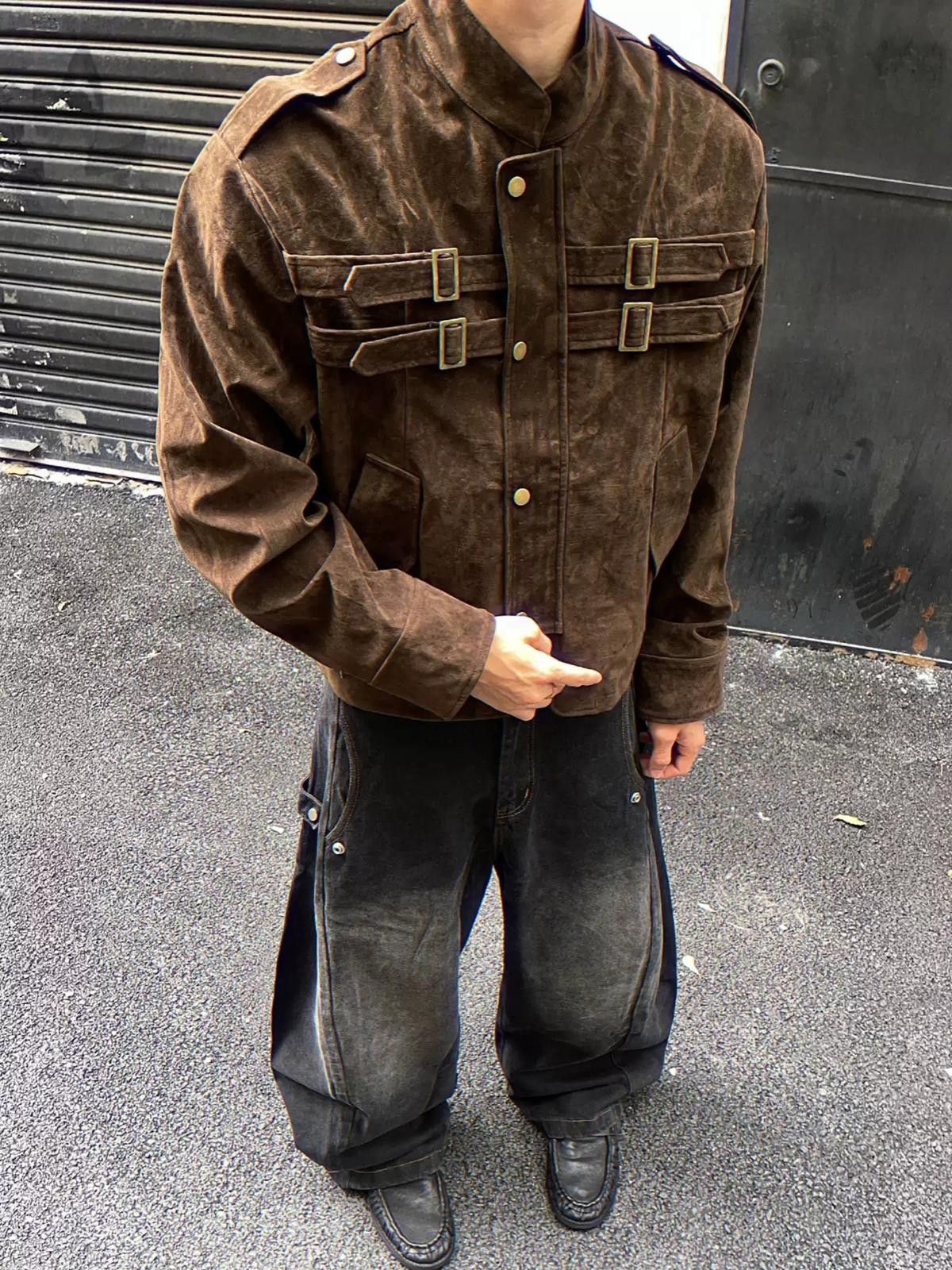Vintage Brown Vintage Military Style Buckle Jacket, Casual Outerwear Size US L / EU 52-54 / 3 - 2 Thumbnail
